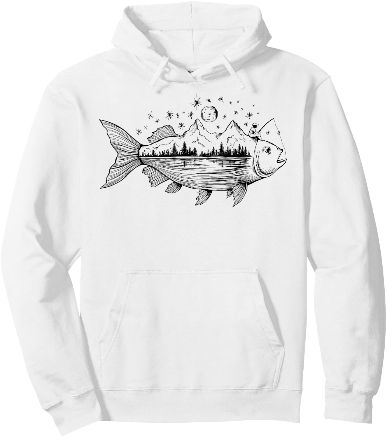 Cool Fish Shaped from Mountains Nature Scene Fishing Hoodie - Hoodie | White
