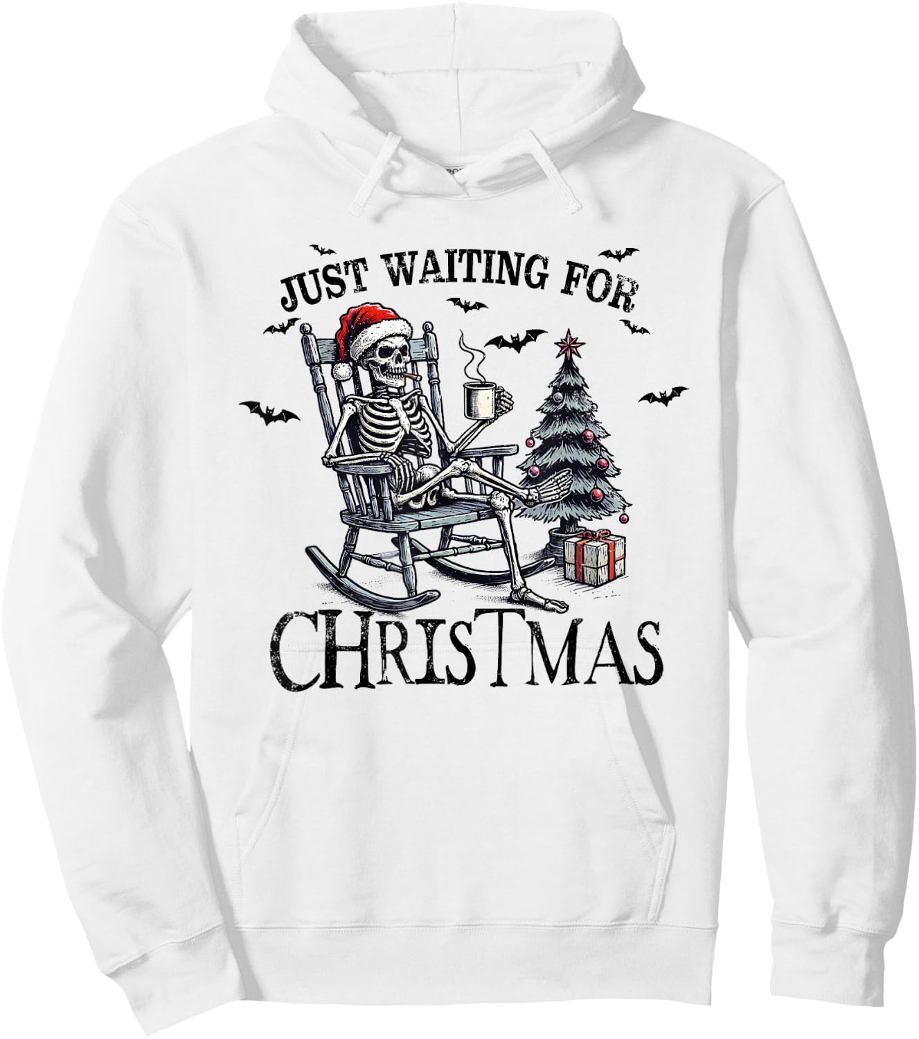 Just Waiting For Christmas Holiday Funny Skeleton Christmas Hoodie - Hoodie | White