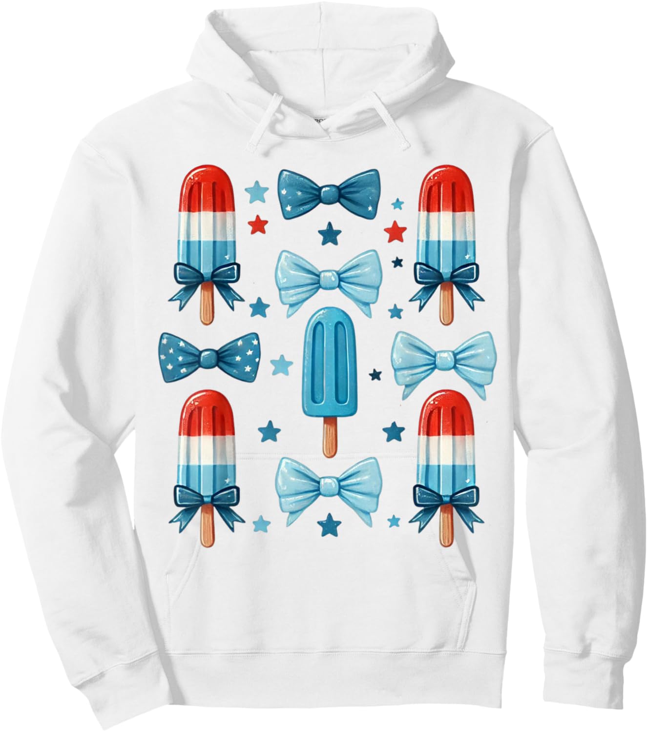 4th of July Cute Popsicle Bows Patriotic Women Hoodie - Hoodie | White