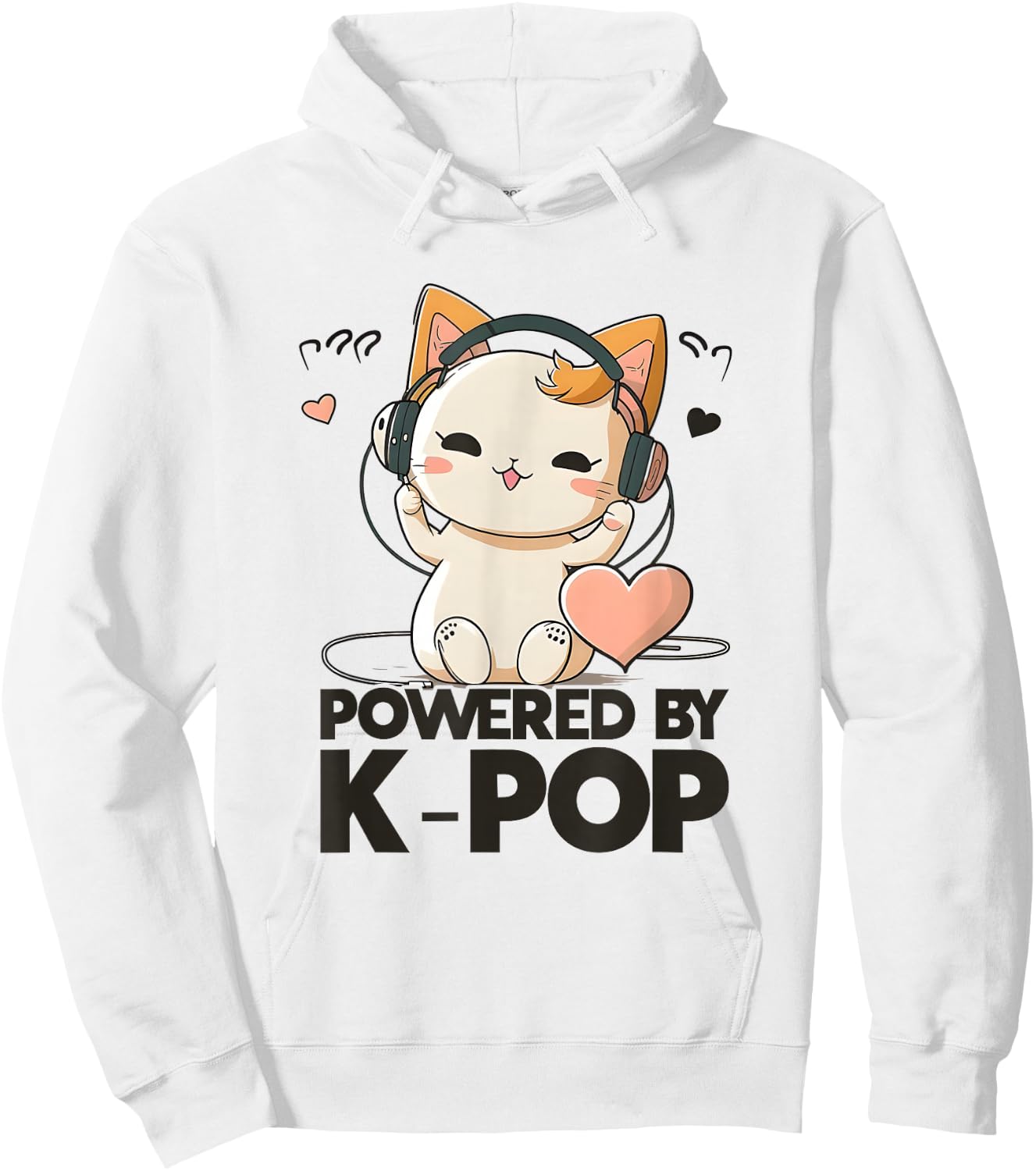 Powered by Kpop Merchandise Cat K-Pop Fashion Fangirls Hoodie - Hoodie | White