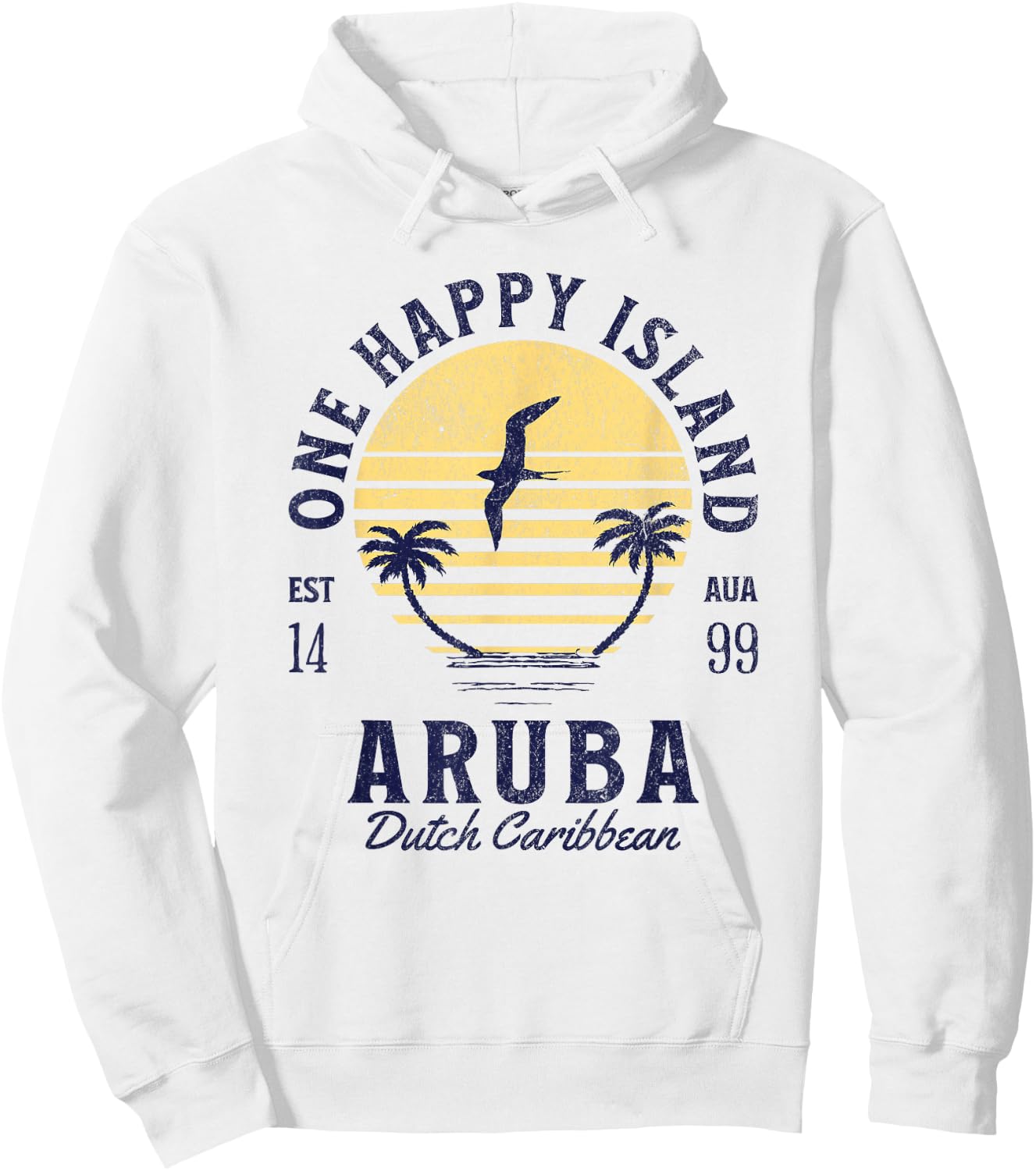 One Happy Island Aruba Shirt Retro Sunset Palm Ocean Vintage Hoodie - Hoodie | White