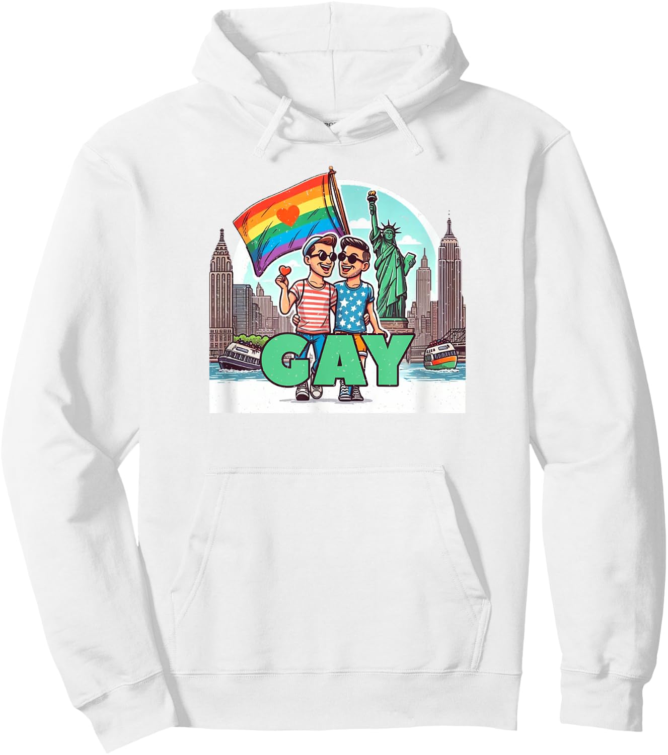 Gay Couple New York Trip Gay Flag Hoodie - Hoodie | White