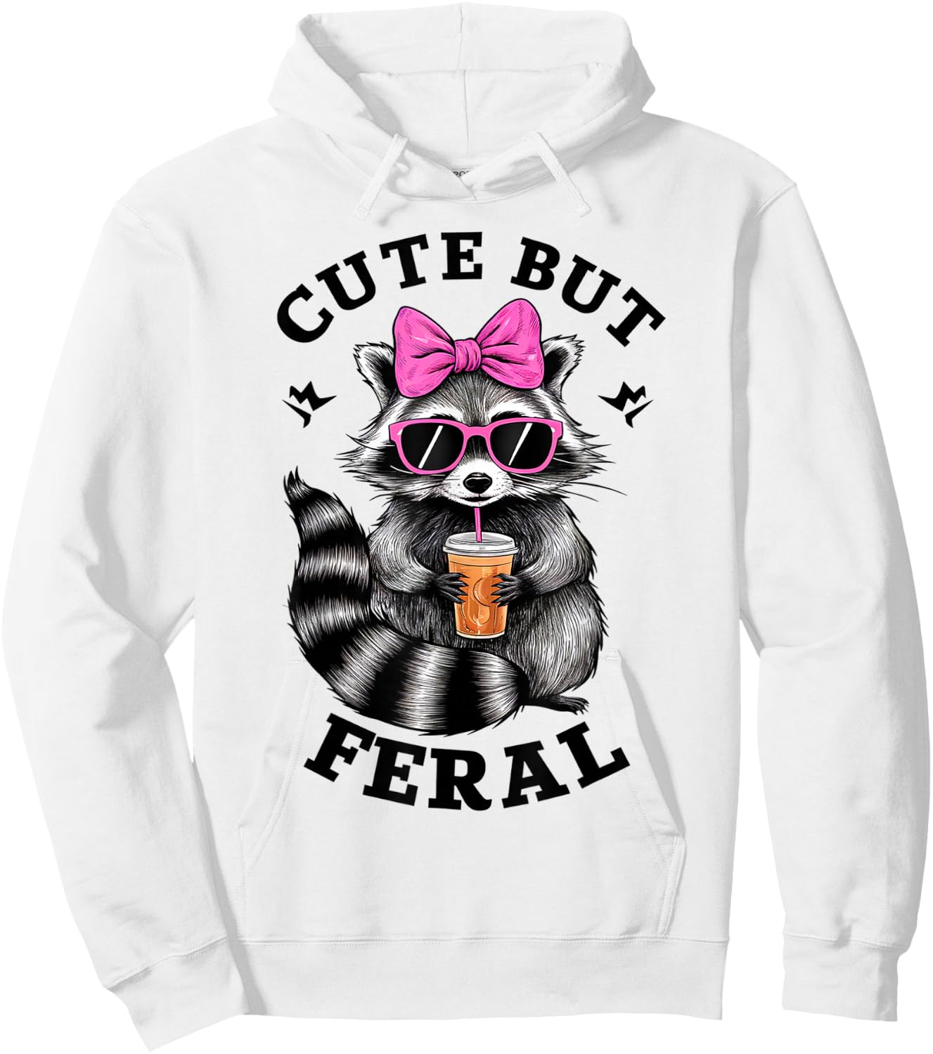Cute But Feral Funny Colorful Racoon With Sunglasses Racoon , Small, White Hoodie - Hoodie | White
