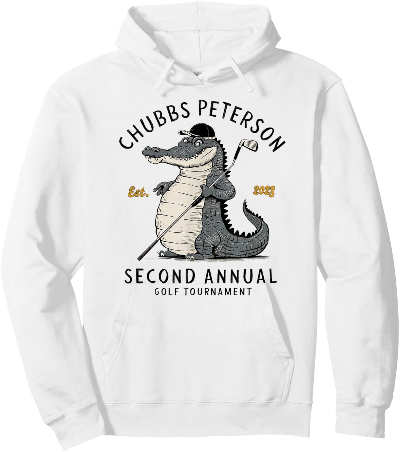 Sporty GolfGator Brands Chubbs Peterson Golf Tournament 2023 2nd Annual -Adults White Short Sleeve Classic Fit Hoodie - Hoodie | White