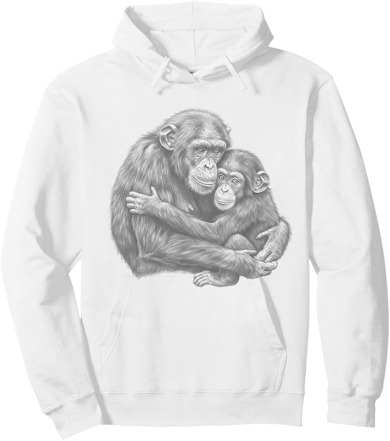 Vintage Baby chimp hugging mother Chimpanzee Art Design Hoodie - Hoodie | White