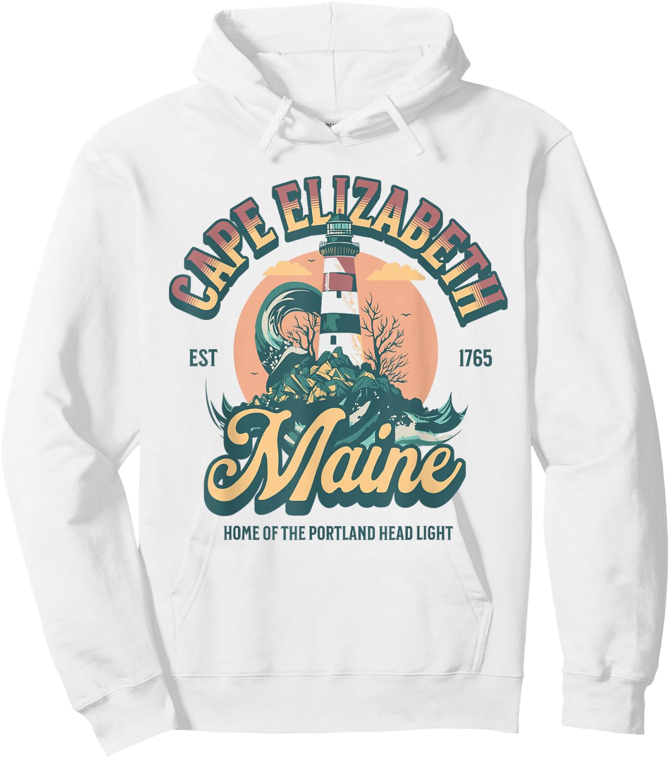 Cape Elizabeth Maine Est 1765 Lighthouse Hoodie - Hoodie | White