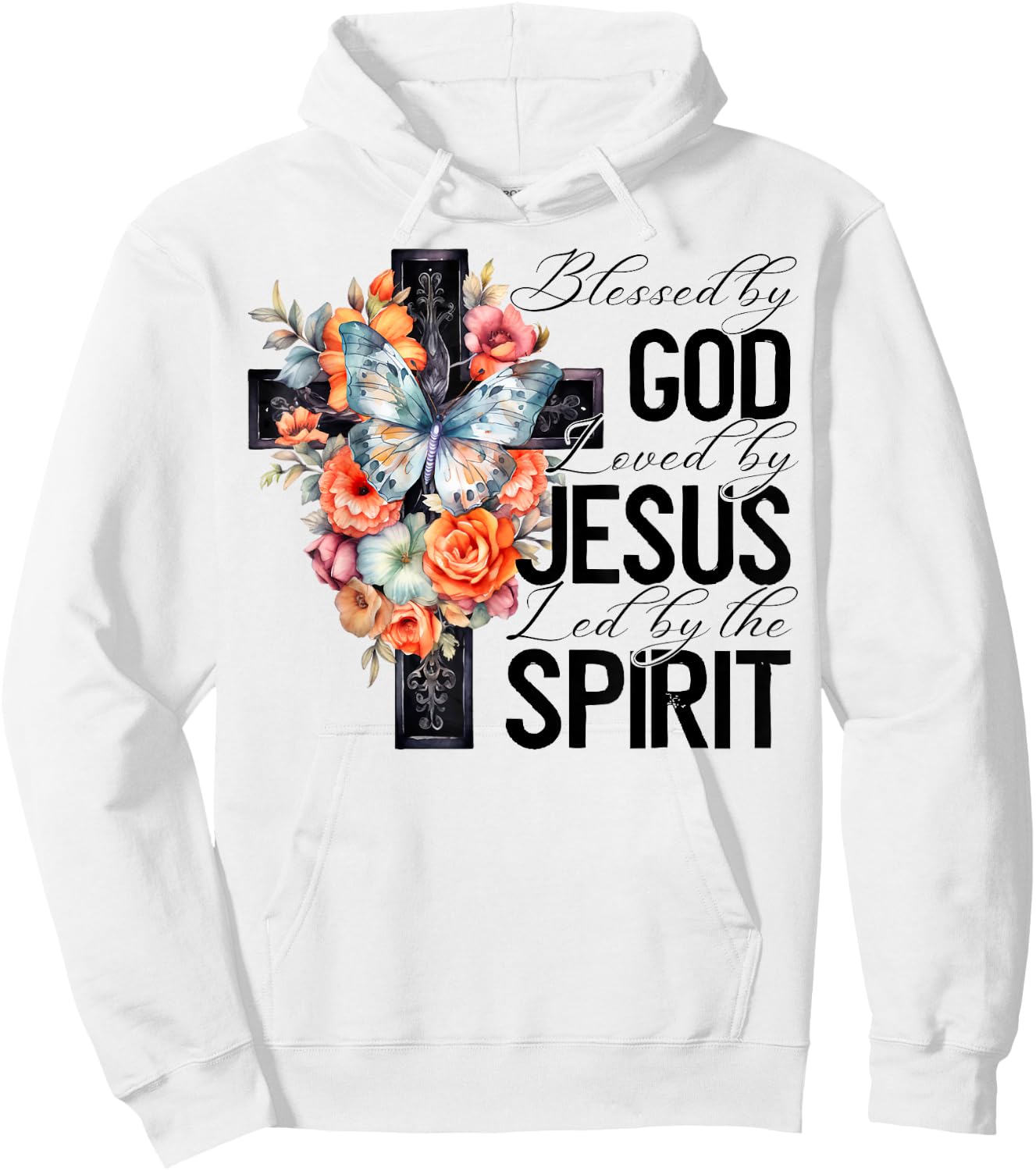 Blessed By God Loved By Jesus Floral Cross Faith Christian Hoodie - Hoodie | White