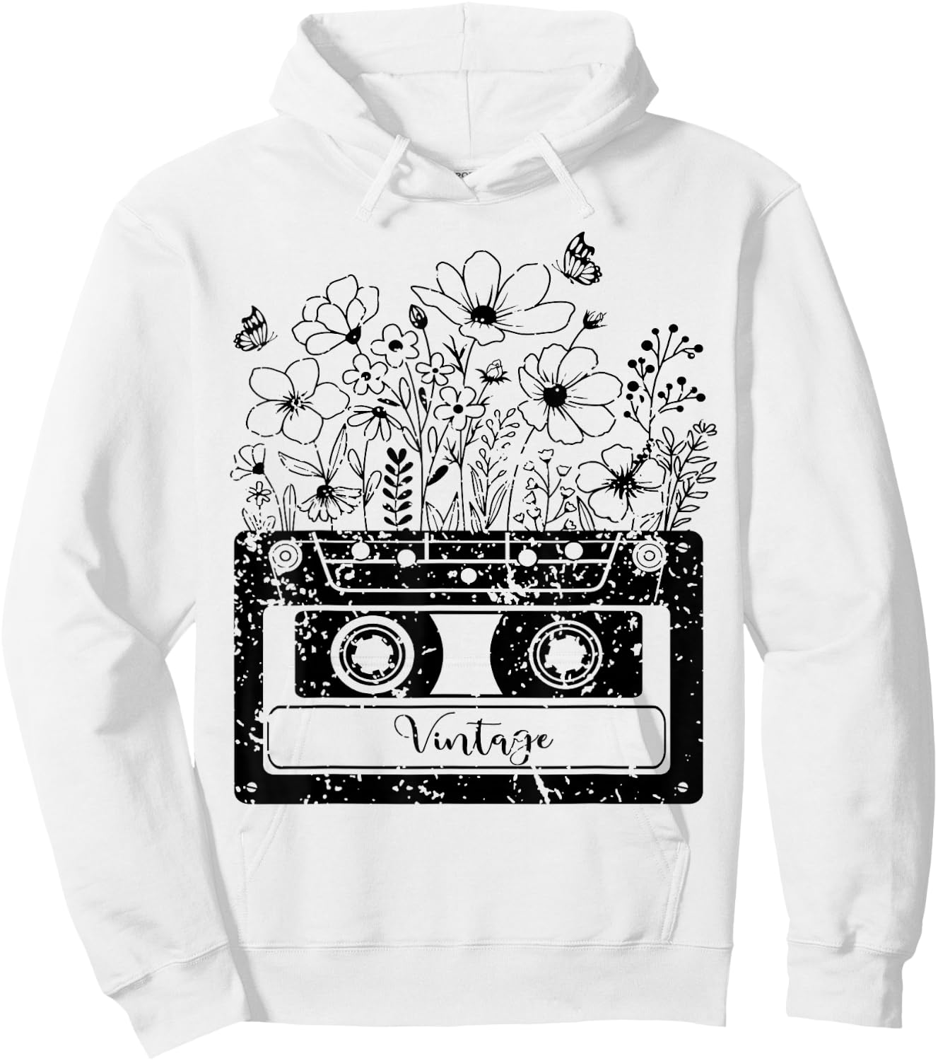 Vintage Cassette Wildflower, Tapes Mixtapes 80s 90s Music Hoodie - Hoodie | White