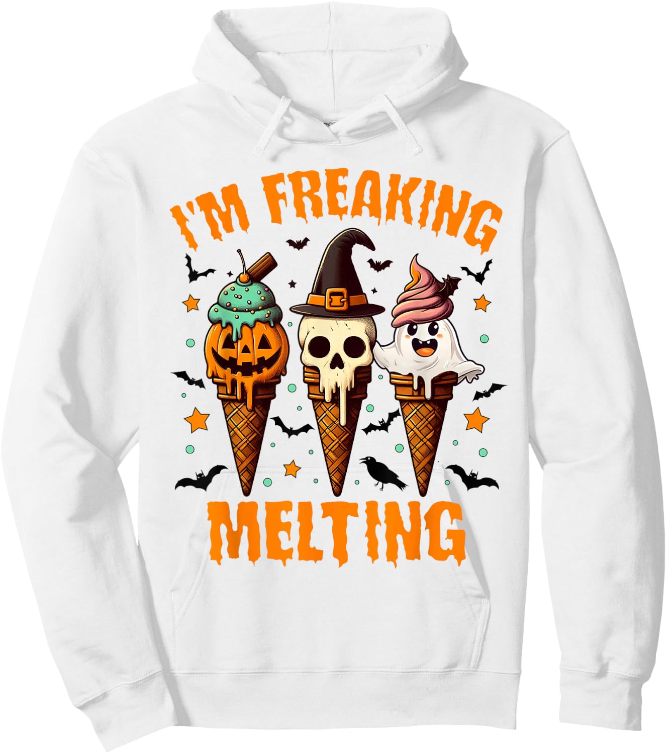 Halloween Vibes Spooky Mama Ice Cream I'm Freaking Melting Hoodie - Hoodie | White