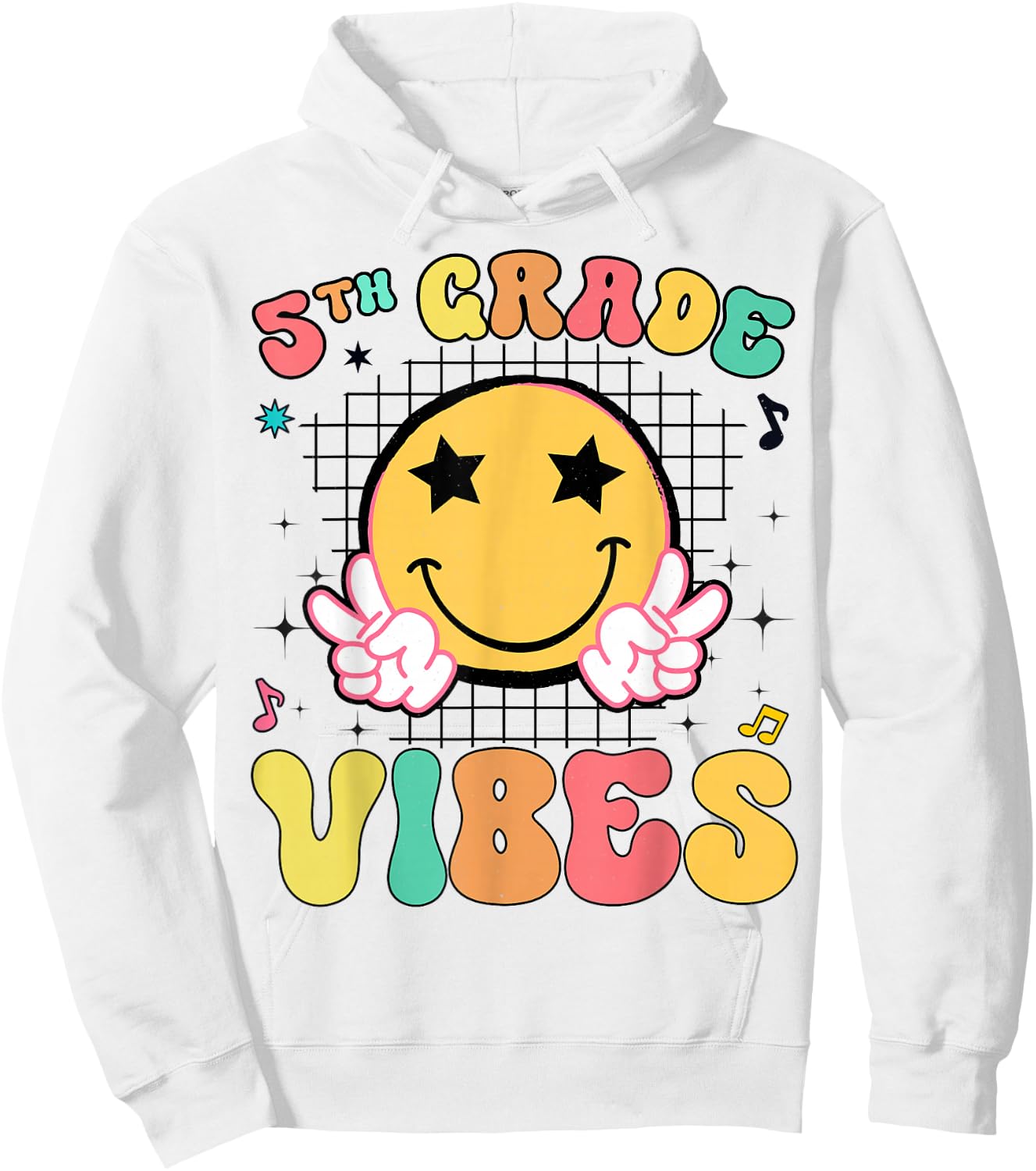 Girls 5th Grade Vibes Smile Face Back to School Fifth grade Hoodie - Hoodie | White