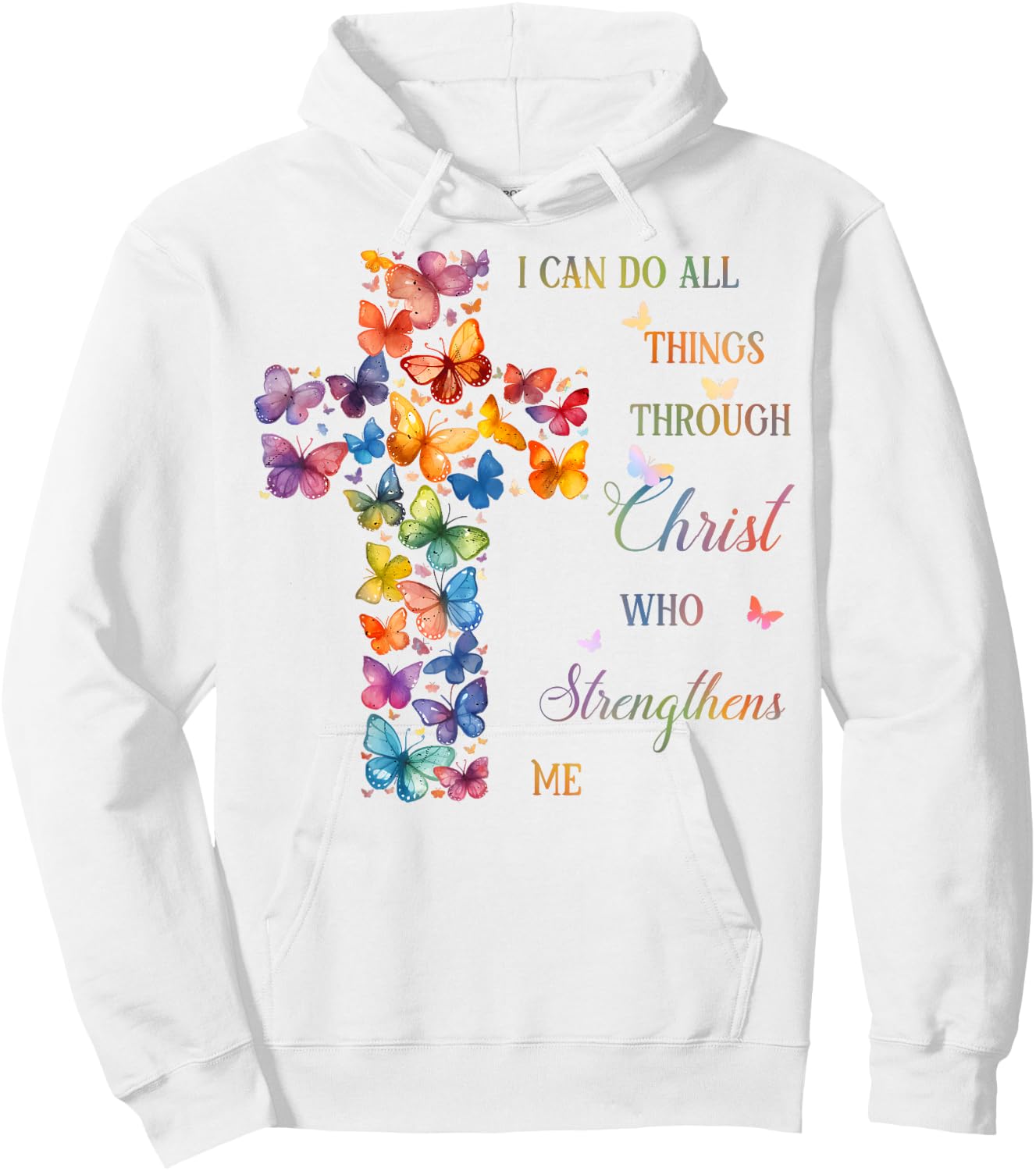 I Can Do All Things Through Christ Butterfly Cross Hoodie - Hoodie | White