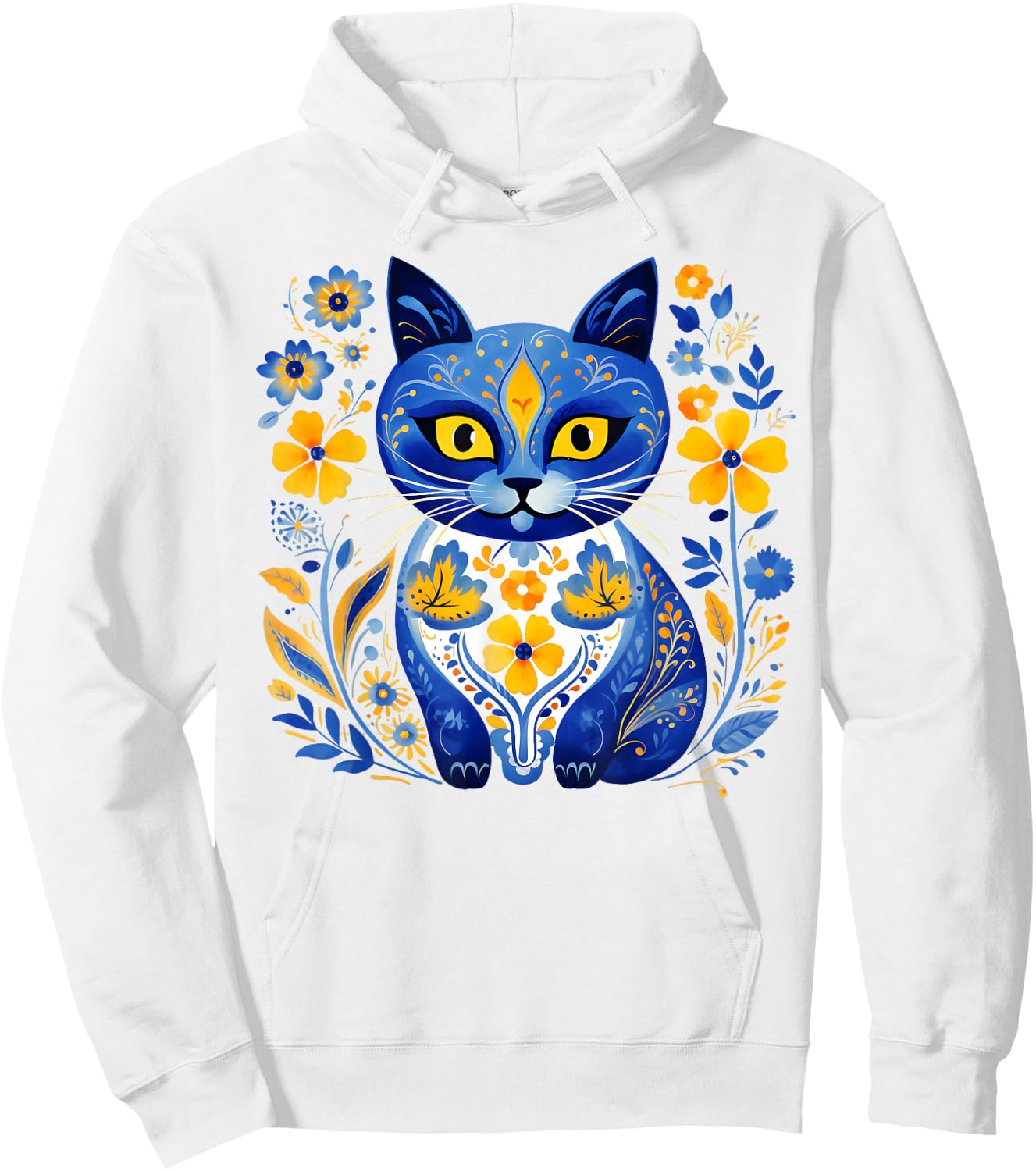 Ukraine Cat Floral Vintage Ukrainian Flag Vyshyvanka Style Hoodie - Hoodie | White