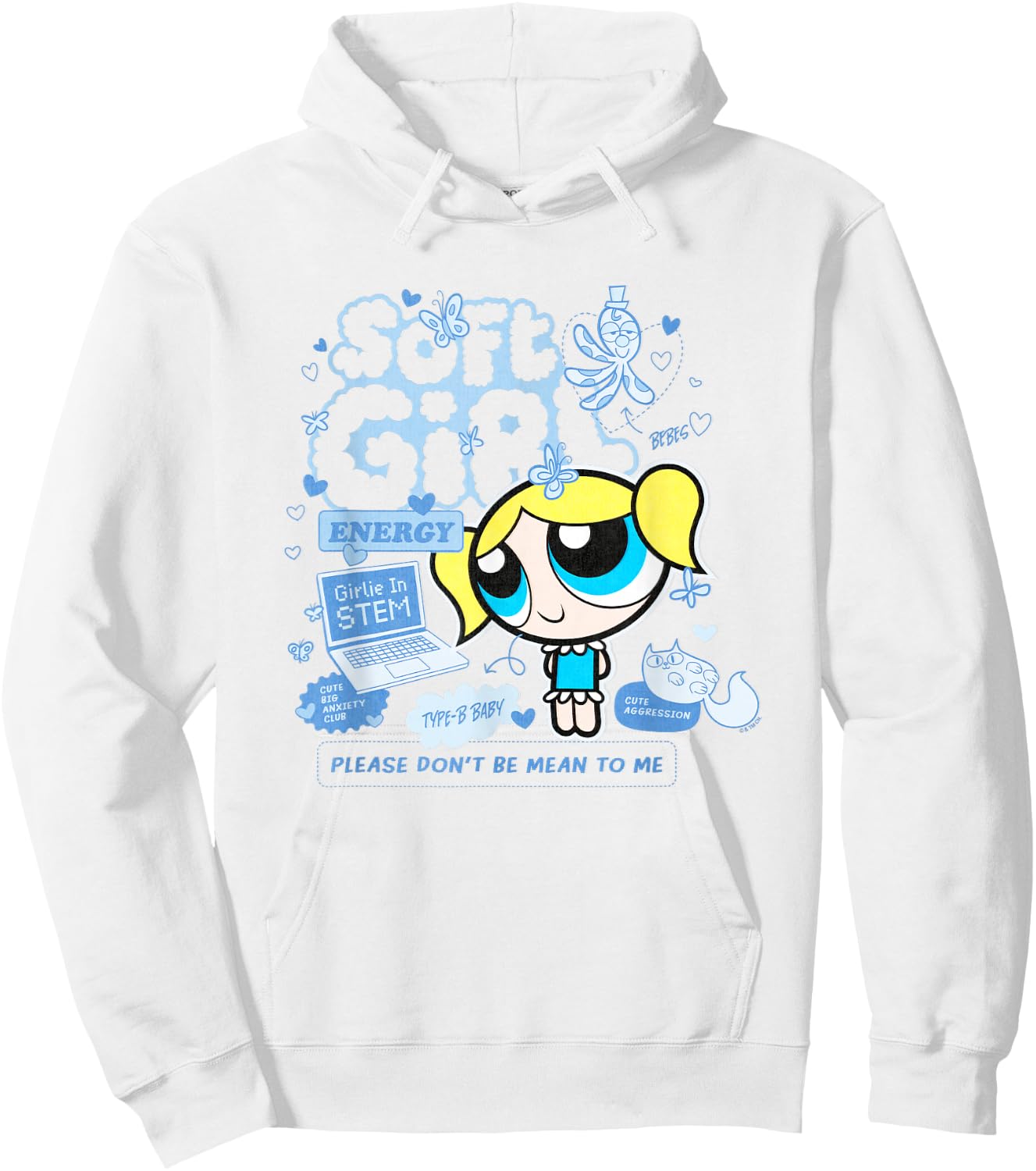 The Powerpuff Girls Bubbles Soft Girl Cute Shot Distressed Hoodie - Hoodie | White