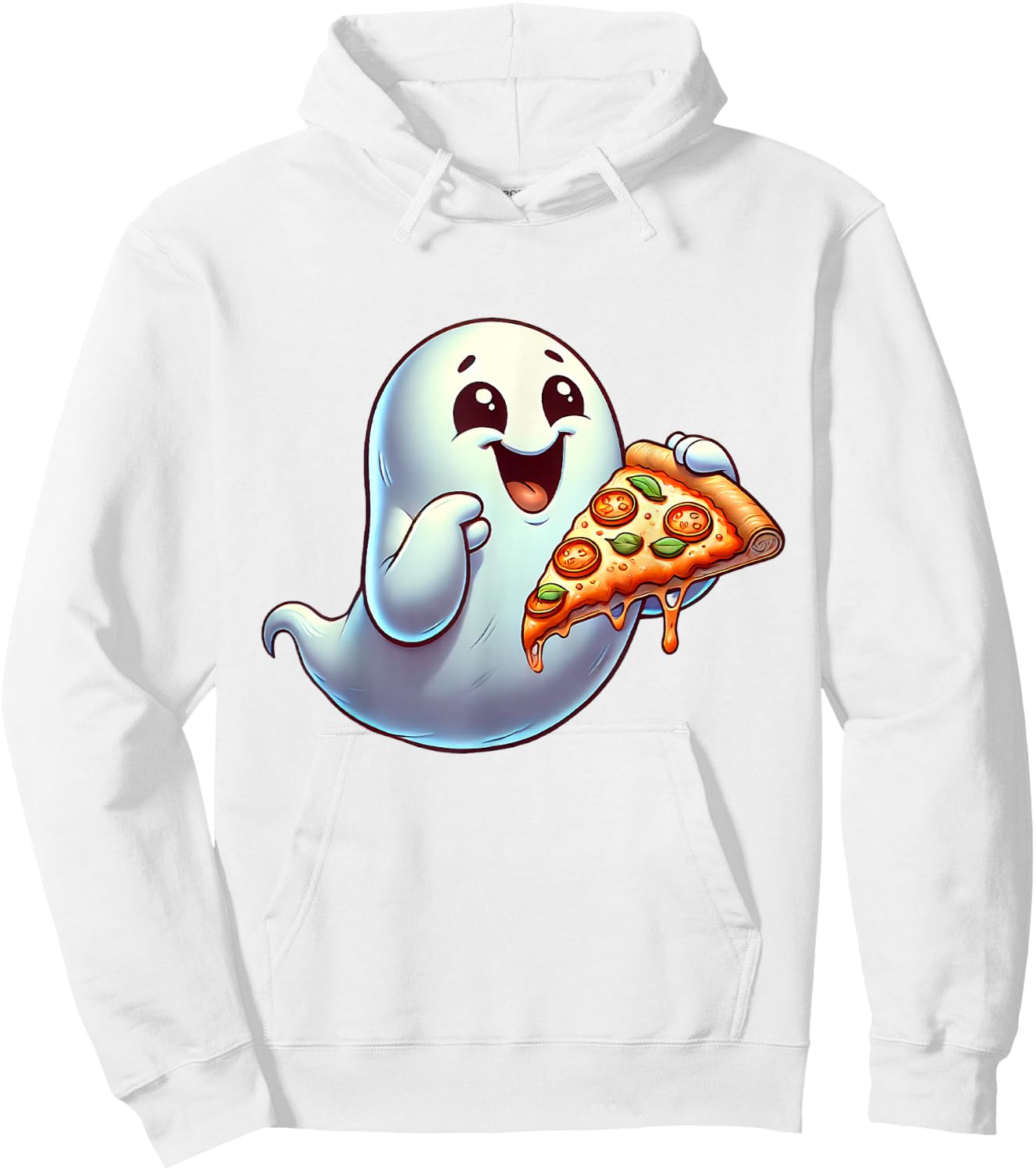 Ghost Eating Pizza Halloween Men Women Kids Hoodie - Hoodie | White
