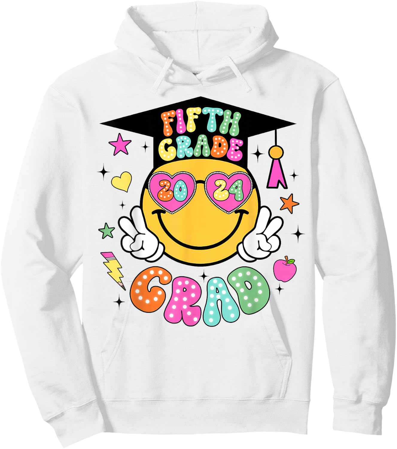 Groovy 5th Grade Graduate Happy Face Graduation 2024 Grad Hoodie - Hoodie | White