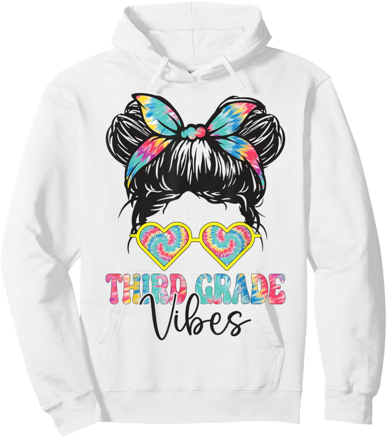 Third Grade Vibes Messy Hair Bun Girl Back To School 3rd Hoodie - Hoodie | White