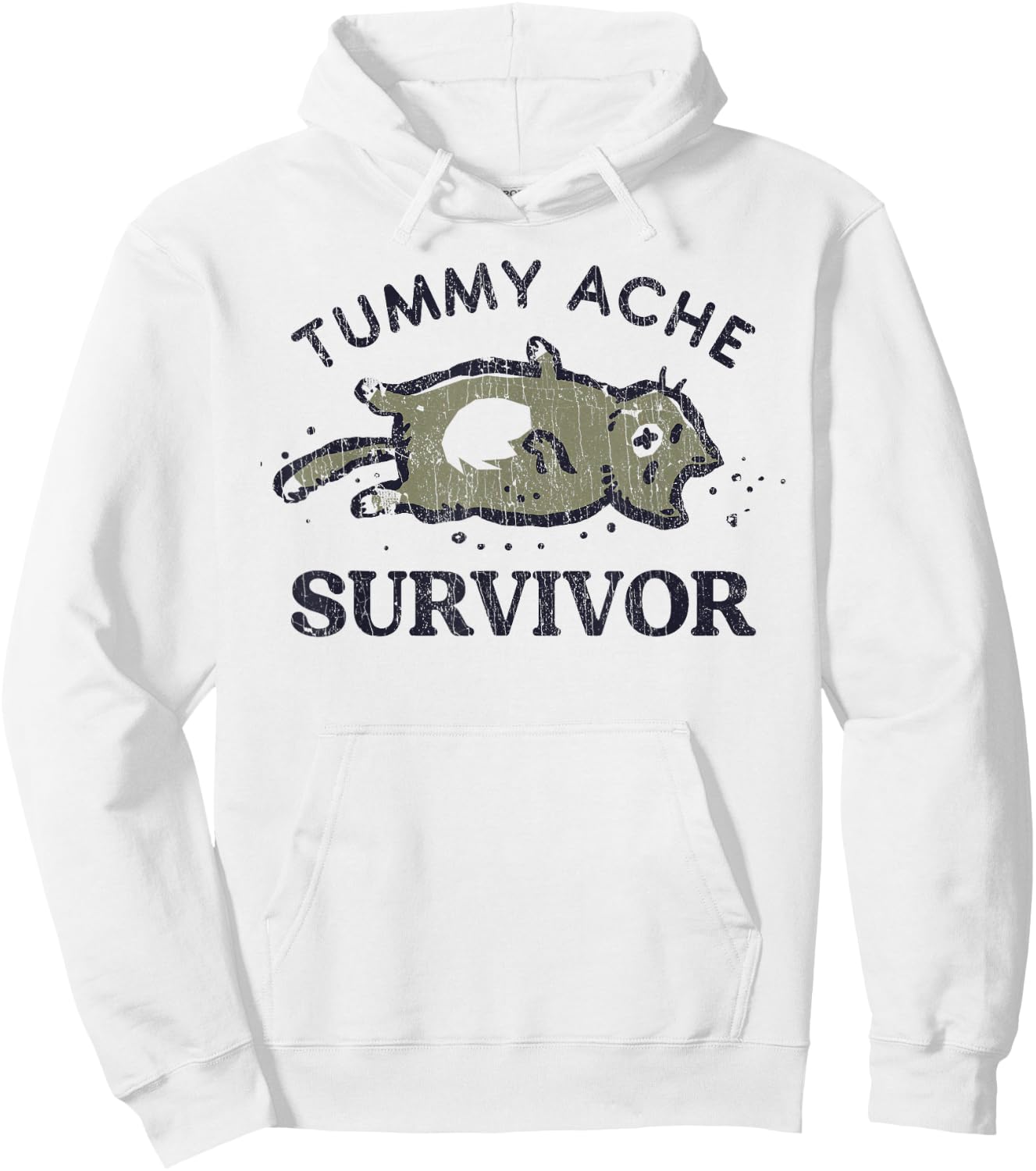 Tummy Ache Survivor Funny Cat Graphic Hoodie - Hoodie | White
