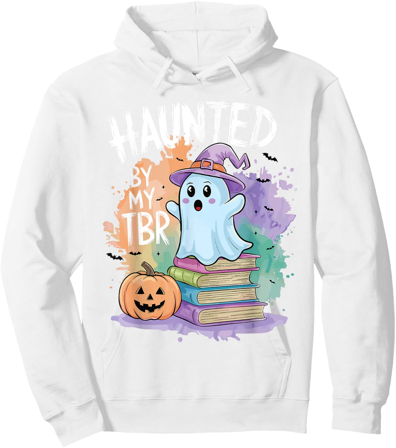 Haunted By My TBR Funny Book Lovers Ghost Halloween Bookworm Hoodie - Hoodie | White