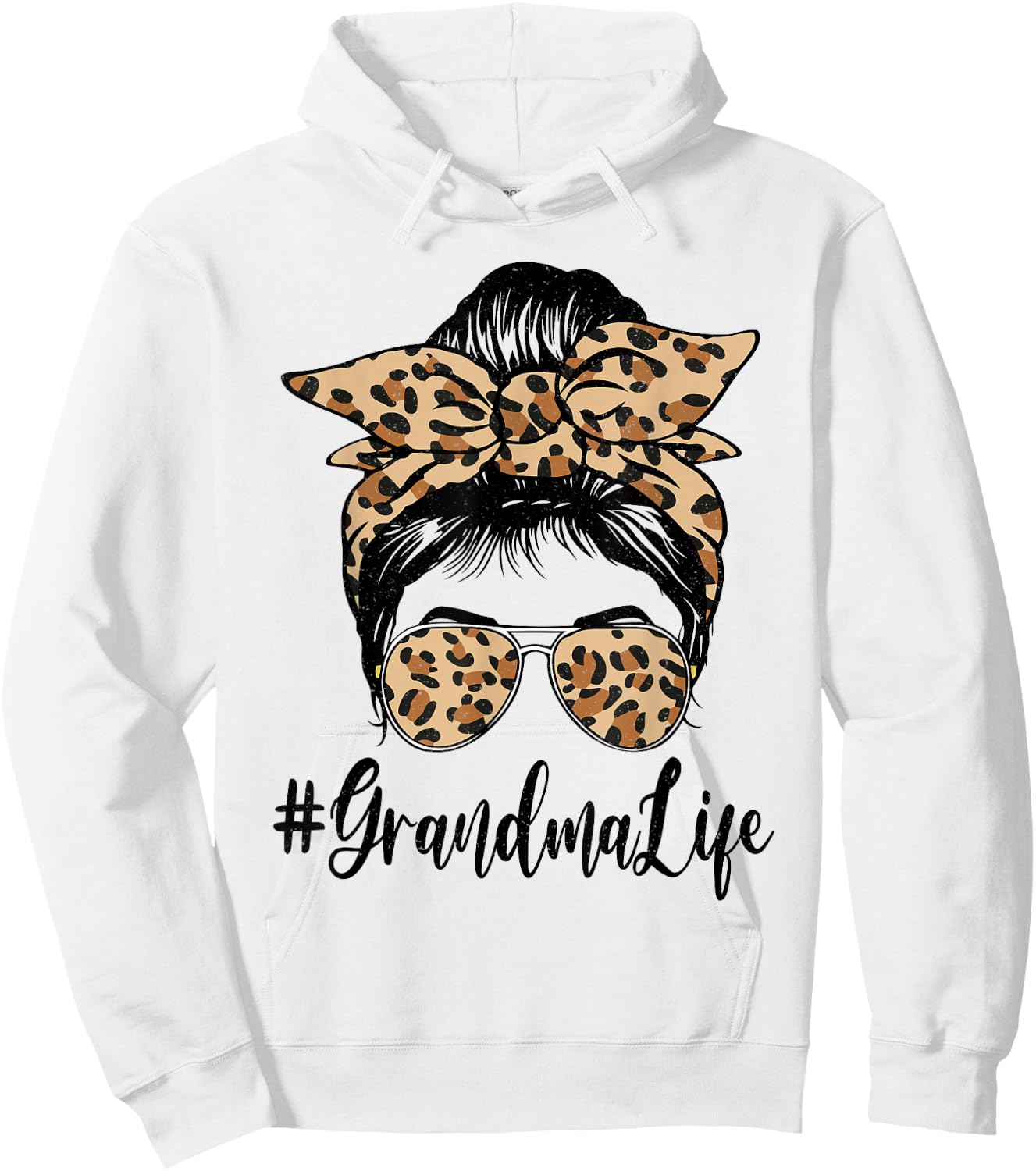Funny Grandma Life Bleached Leopard Messy Bun Mother's day Hoodie - Hoodie | White