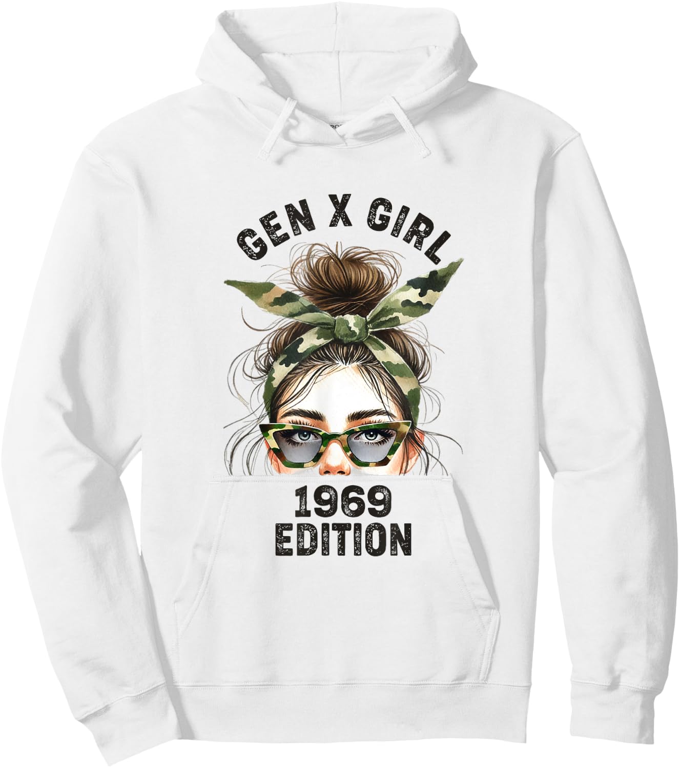 Gen X Girl 1969 Edition Retro Camouflage Headband messy bun Hoodie - Hoodie | White