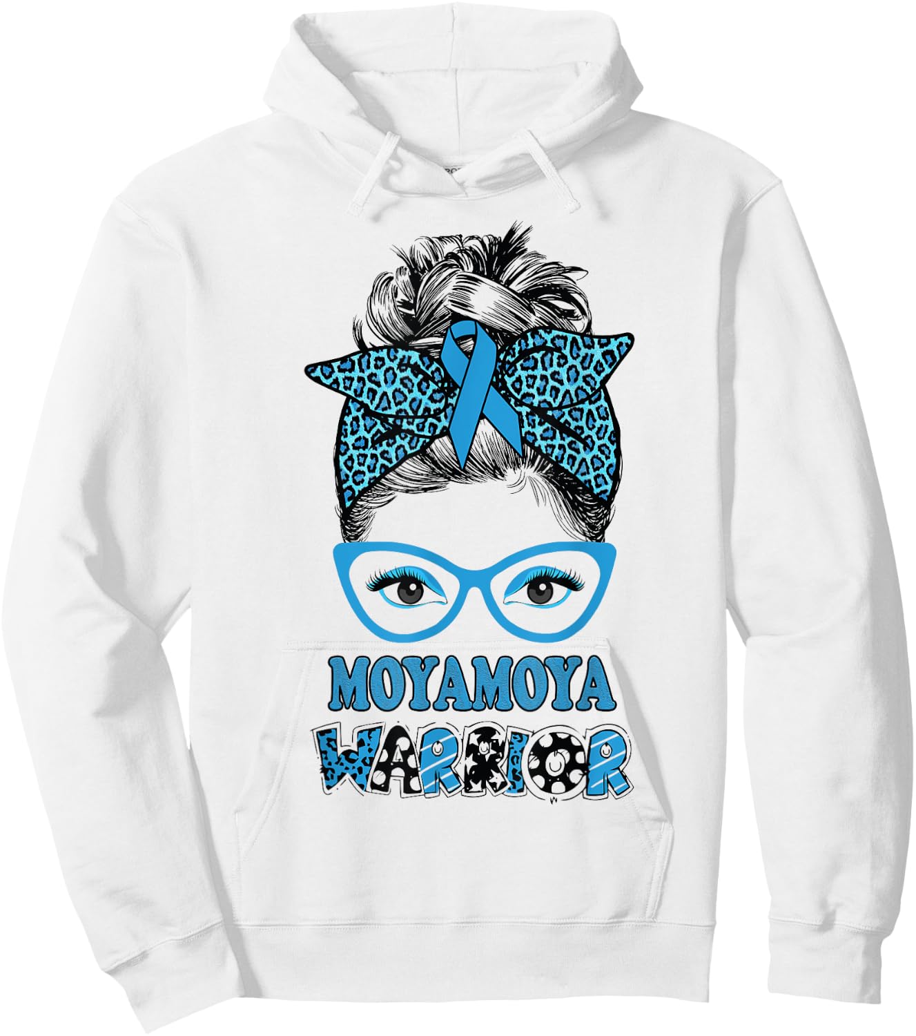 Moyamoya Disease Awareness Messy Bun Blue Ribbon Warrior Hoodie - Hoodie | White