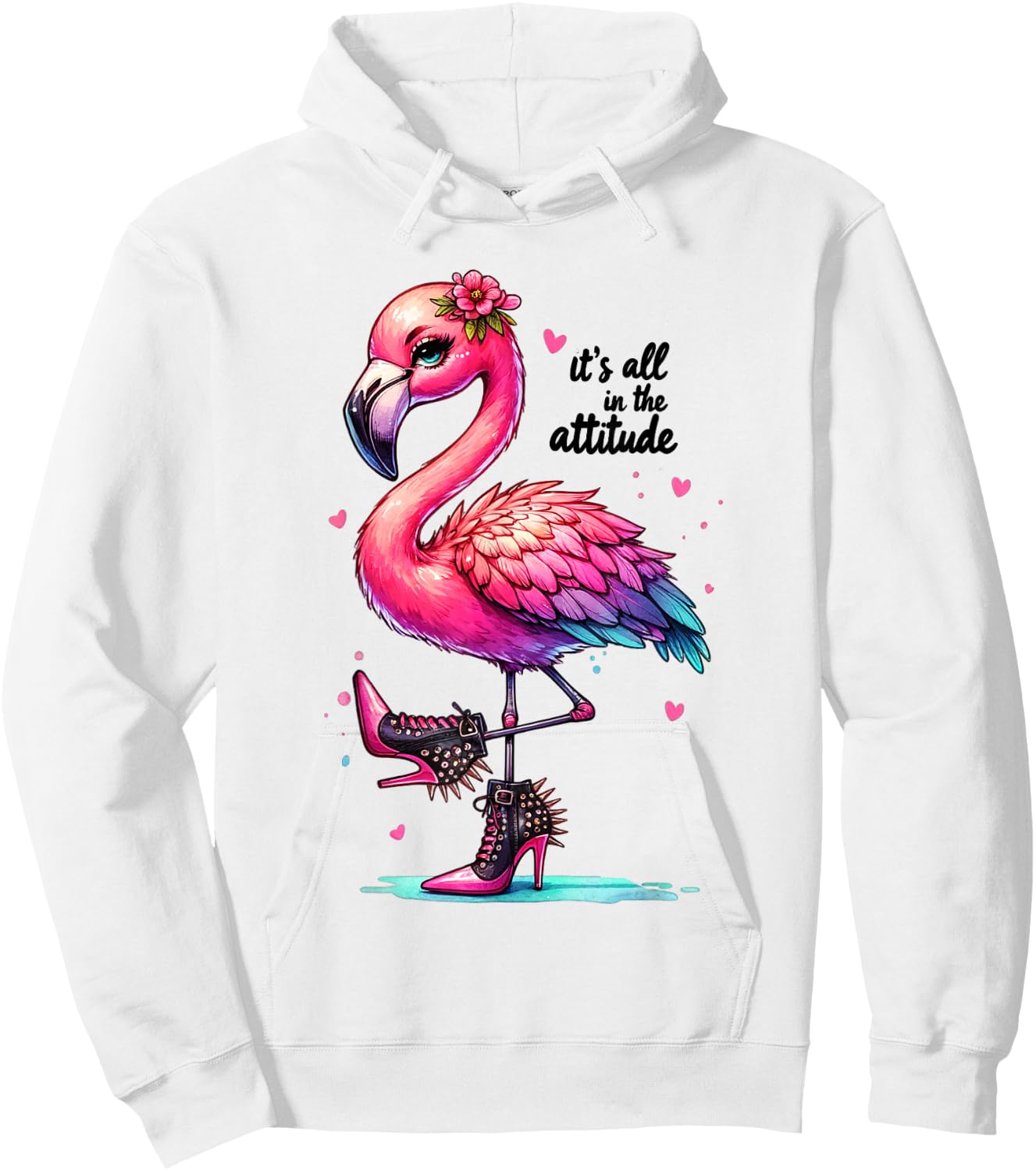 Cute Flamingo Spike Heels It's All in the Attitude Girls Hoodie - Hoodie | White