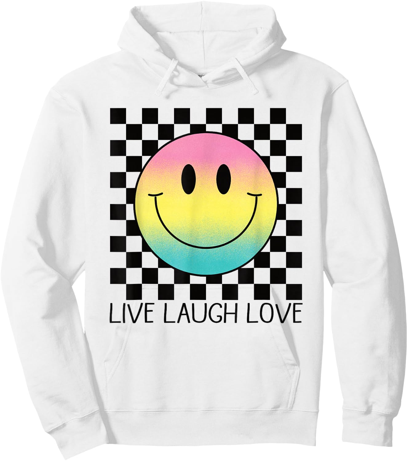 Live Laugh Love Retro Rainbow Happy Face Shirt Aesthetic 70s Hoodie - Hoodie | White