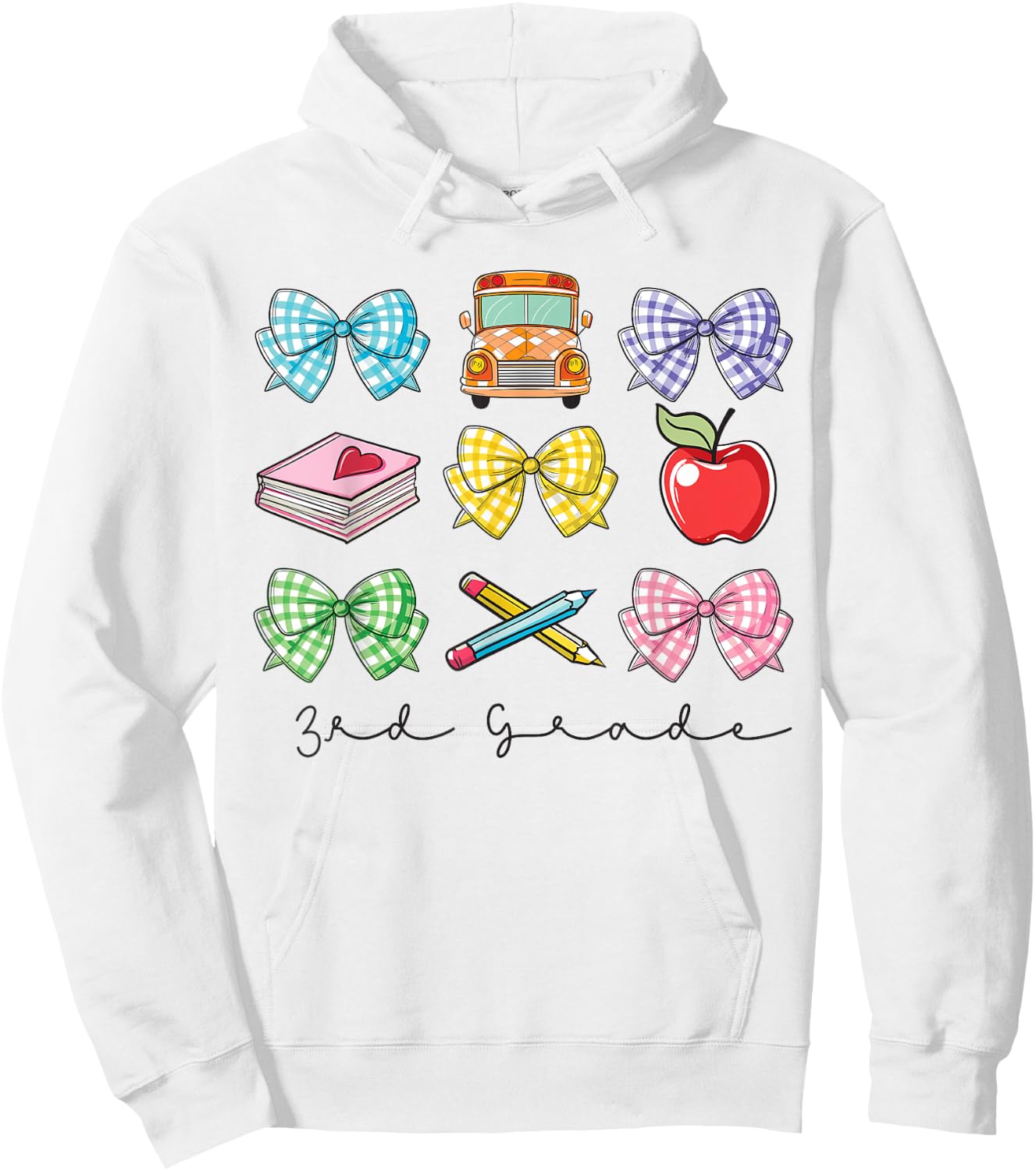 Girls Coquette Bow Back to School 3rd Third Grade Teacher Hoodie - Hoodie | White