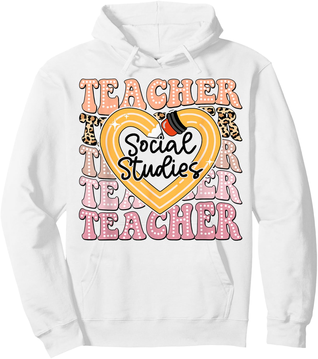 Social Studies Teacher Pencil Heart Leopard Back To School Hoodie - Hoodie | White