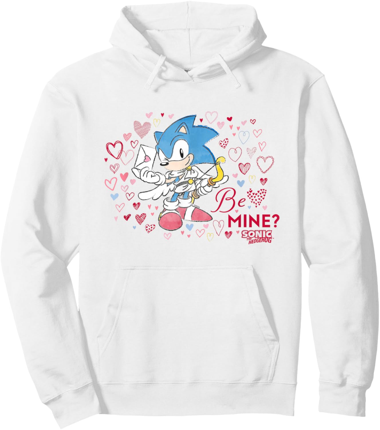 Sonic The Hedgehog Valentine's Day Be Mine? Retro Big Logo Hoodie - Hoodie | White