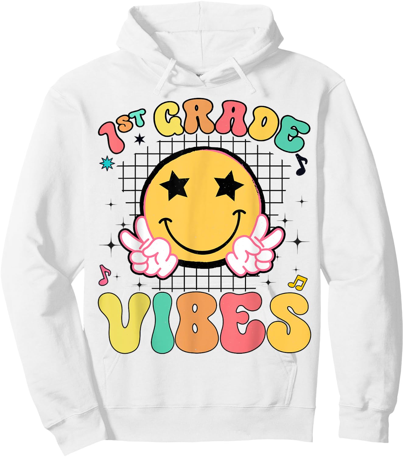 Girls 1st Grade Vibes Smile Face Back to School First Grade Hoodie - Hoodie | White