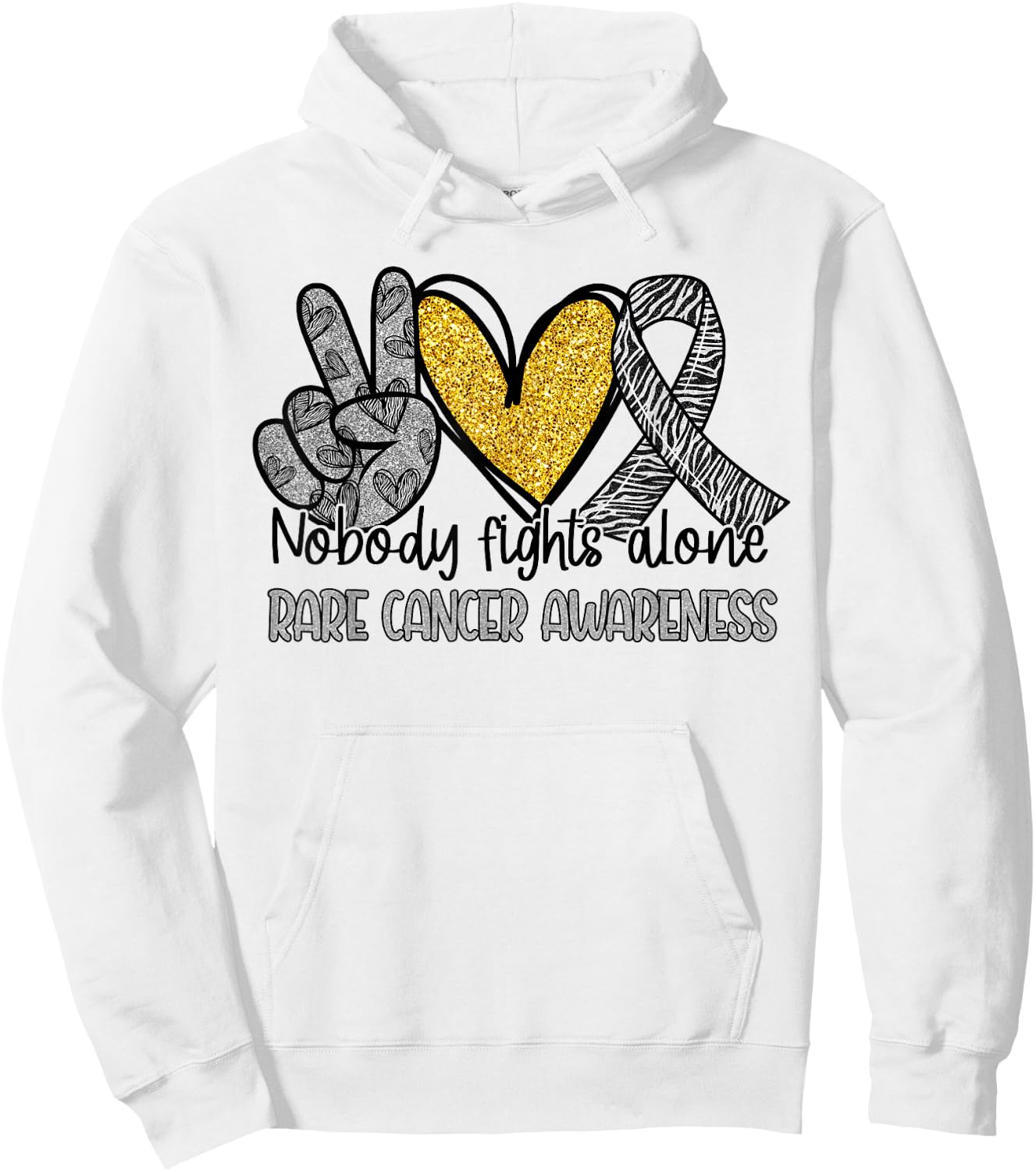 Nobody Fights Alone Zebra Ribbon Rare Cancer Awareness Hoodie - Hoodie | White