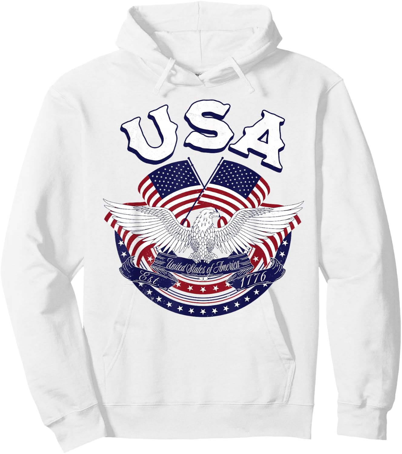 USA American Bald Eagle USA Flag July 4th red white and blue Kids Men Hoodie - Hoodie | White