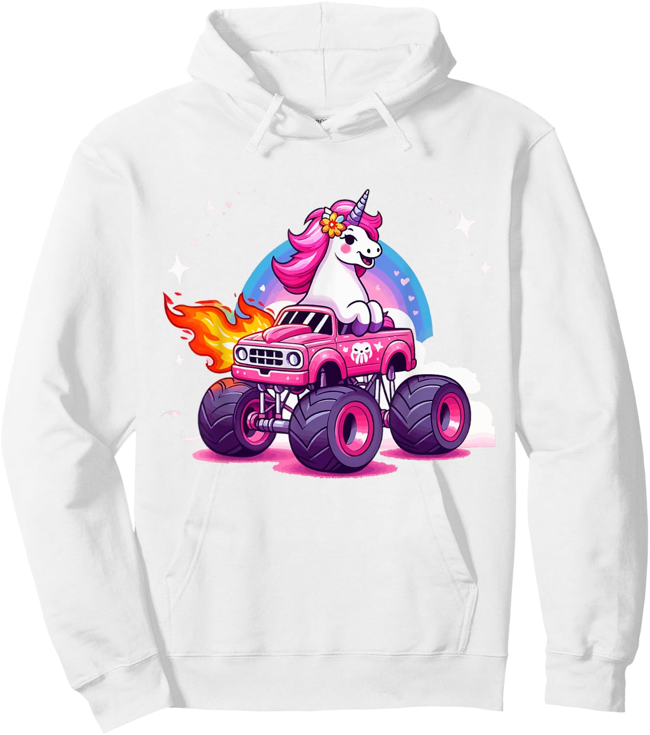 Monster Truck Unicorn Birthday Party Monster Truck Girl Hoodie - Hoodie | White