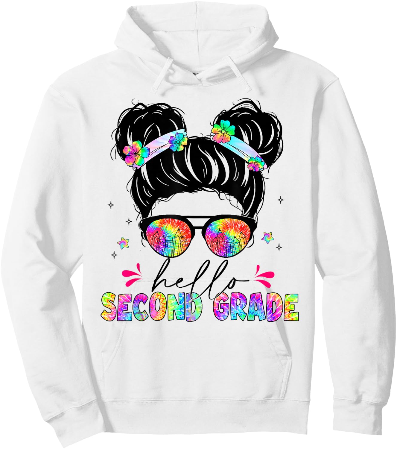 Hello Second Grade shirt messy bun tie dye back to school Hoodie - Hoodie | White