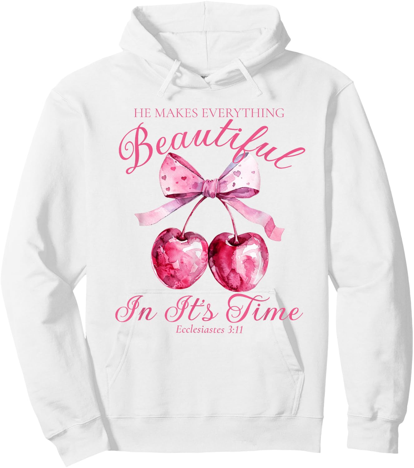 Crochet Pink Bow Cherry Bible Verse Jesus Coquette Christian Hoodie - Hoodie | White