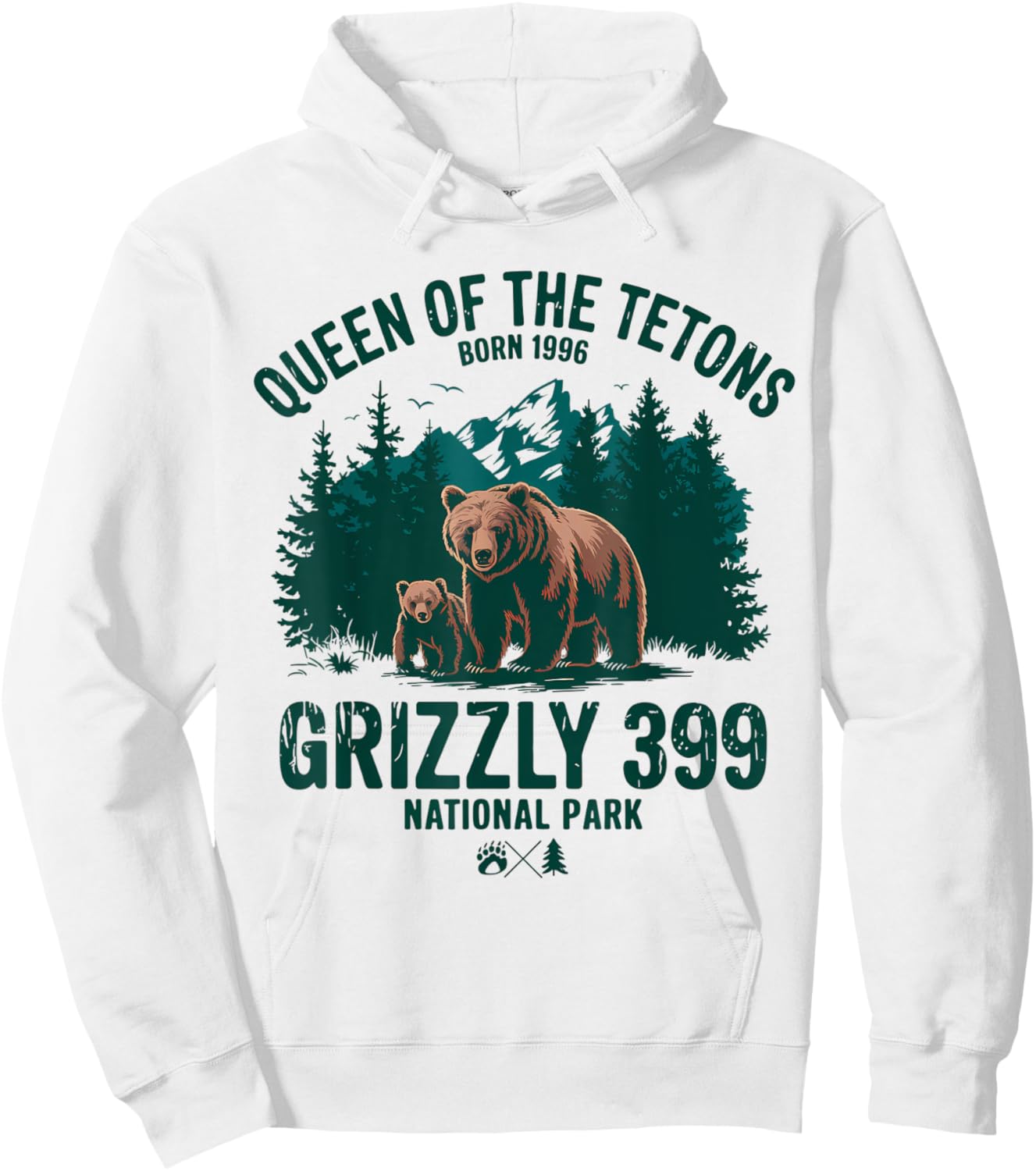 Grizzly 399 Queen of the Tetons National Park Wildlife Hoodie - Hoodie | White
