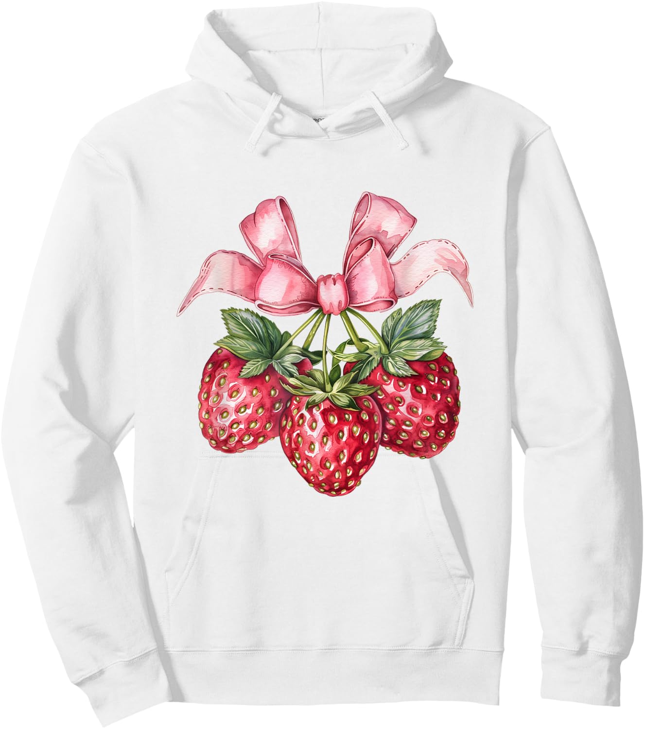 Coquette Bow with Strawberries Kawaii Sweetness Hoodie - Hoodie | White