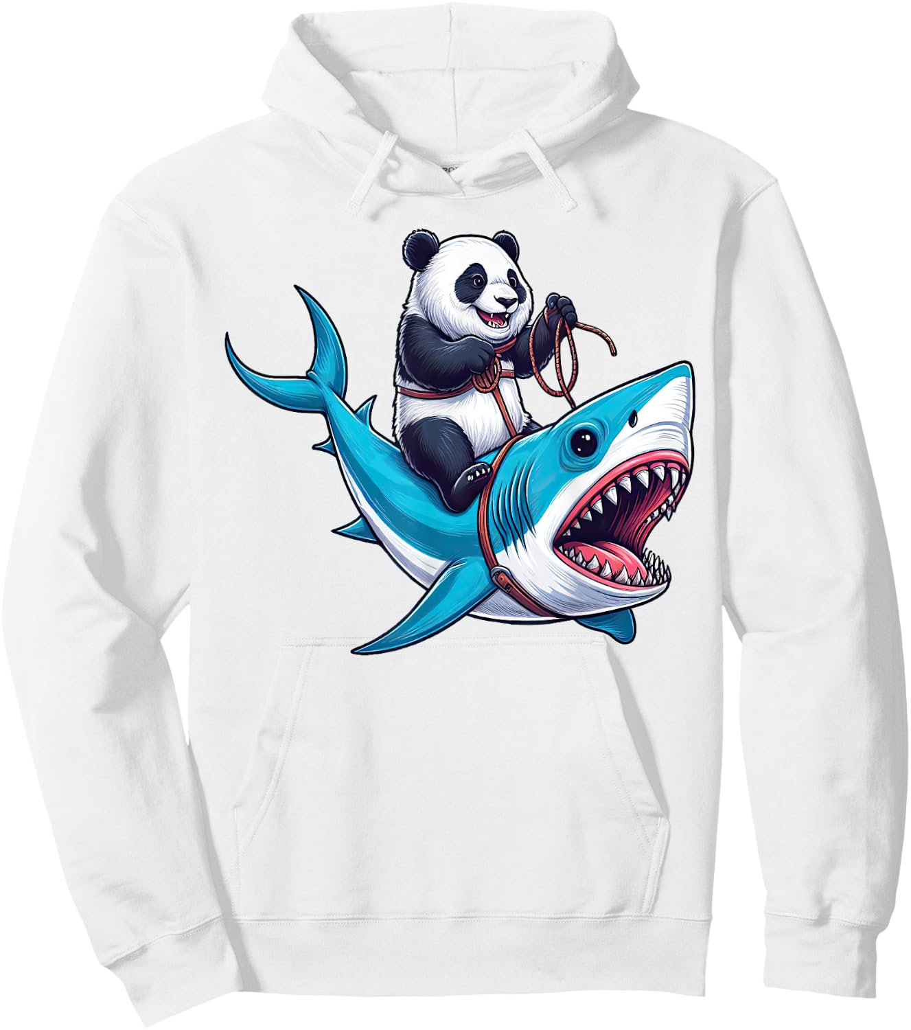 Panda Riding Shark Funny Boys Girls Kids Hoodie - Hoodie | White