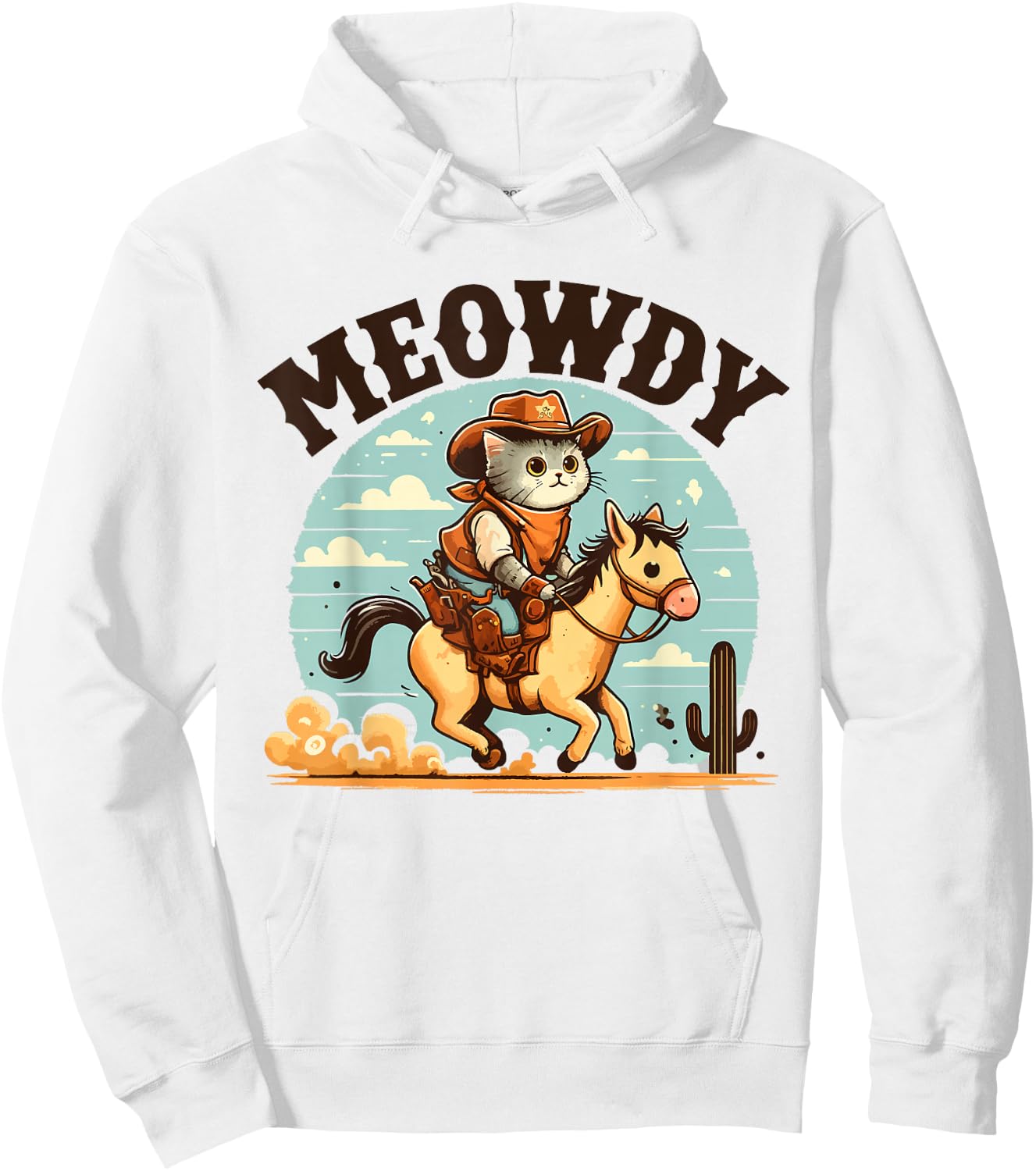 Meowdy Partner Cat Cowboy Horse Howdy Funny Country Western Hoodie - Hoodie | White