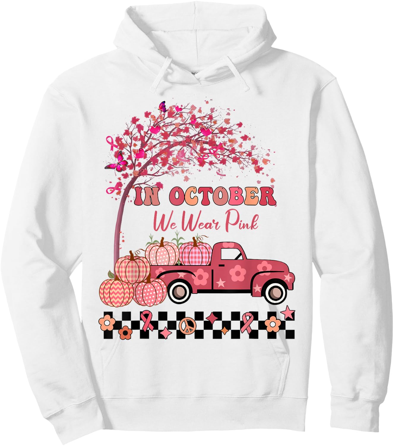 In October We Wear Pink Truck Breast Cancer Awareness Gifts Hoodie - Hoodie | White