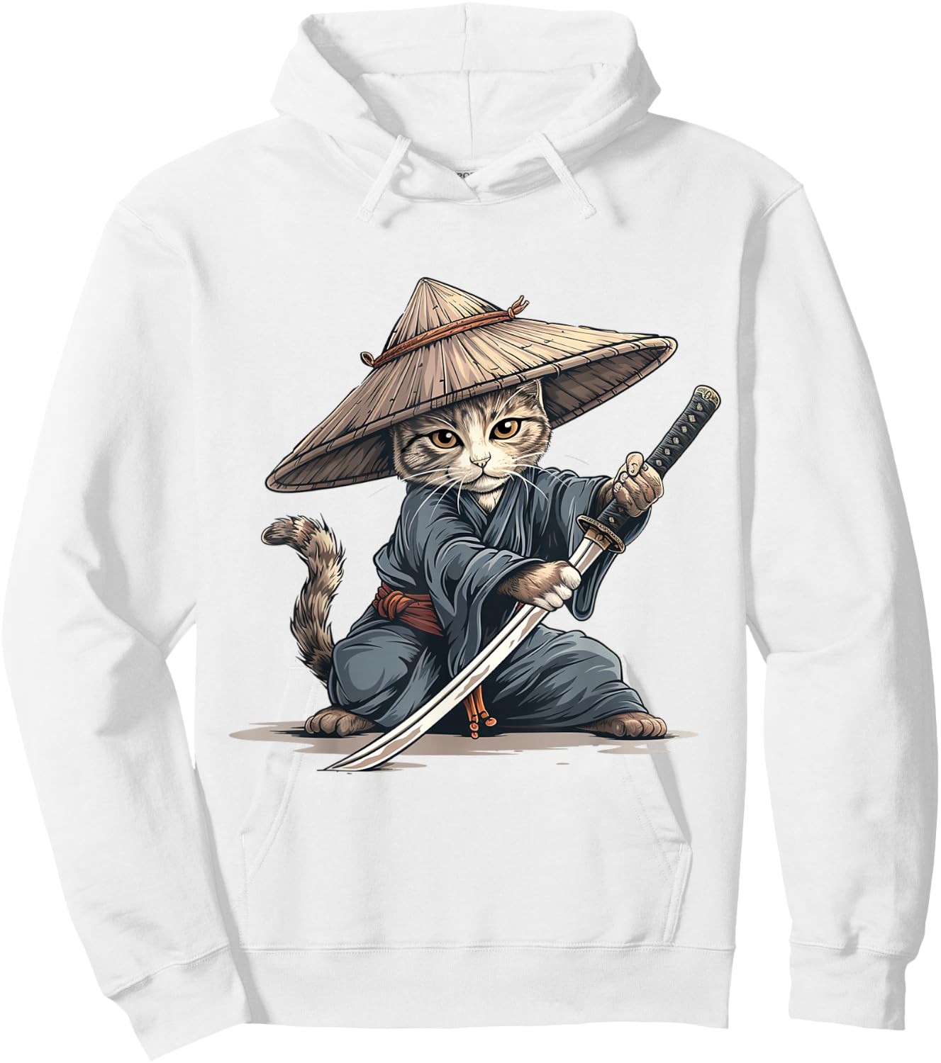 Japanese Art Cat Ninja Ukiyo-e Anime Style Samurai Cat Hoodie - Hoodie | White