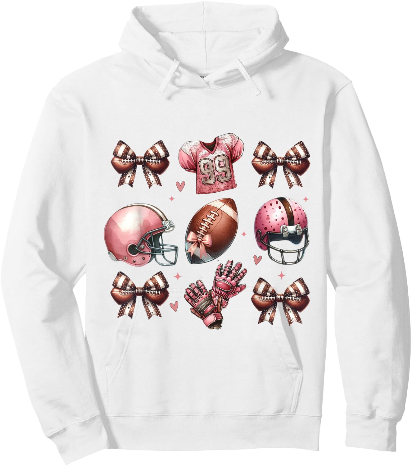 Football Bows and Pink Helmet Jersey Gloves Design Mom Girl Hoodie - Hoodie | White