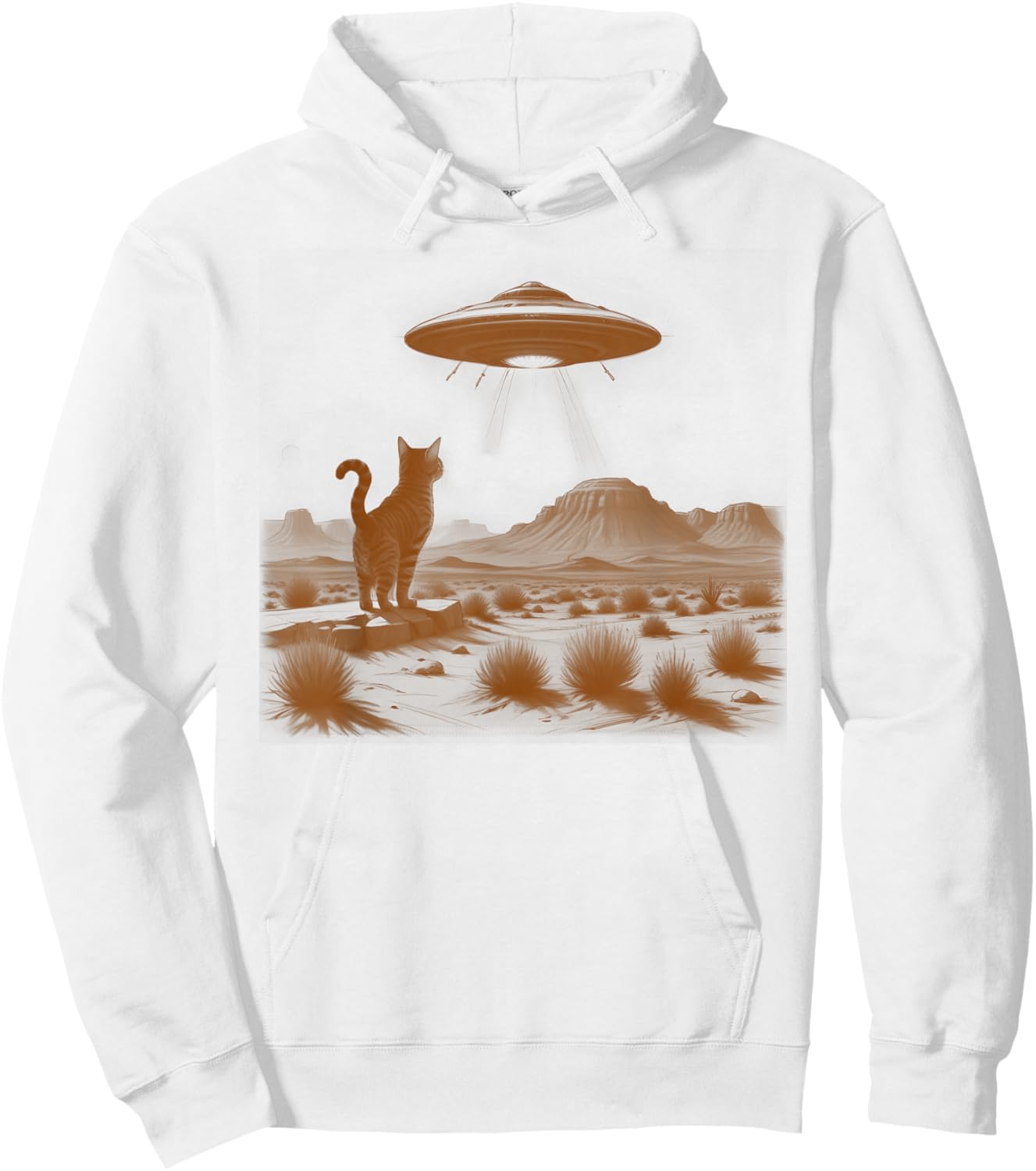 Retro 90s Western Desert Cat Vintage UFO Wild West Kitten Men Women Hoodie - Hoodie | White