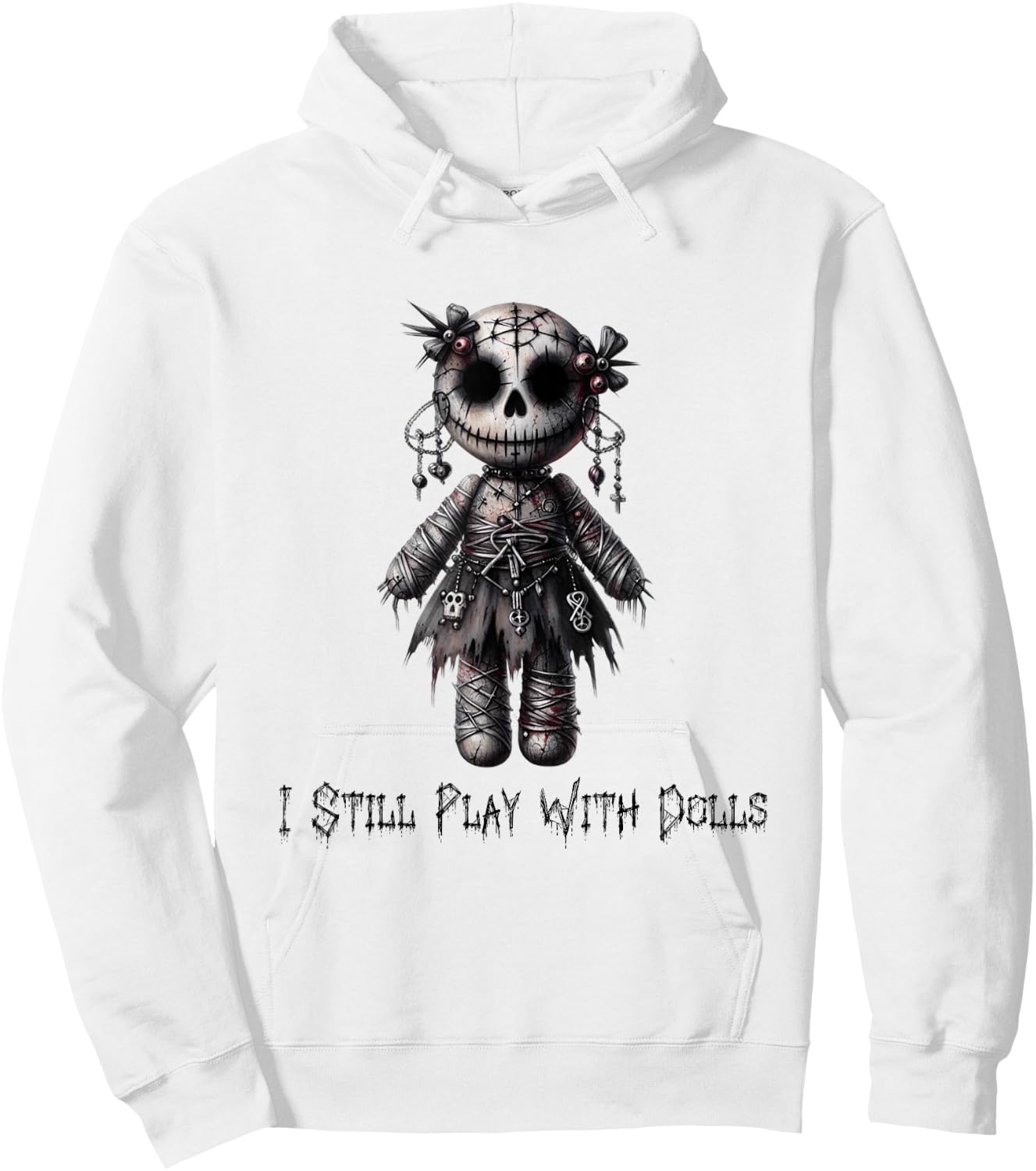 Paper Rose Cottage I Still Play With Dolls, Voodoo Doll Halloween Design , Small, Grey Hoodie - Hoodie | White