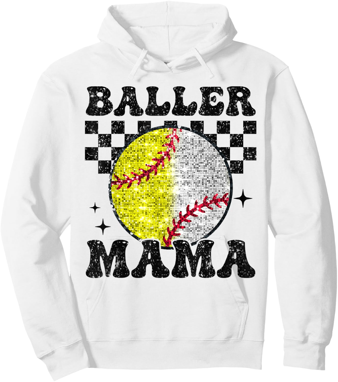 Baller Mama Checkered Retro Proud Softball Baseball Player Hoodie - Hoodie | White