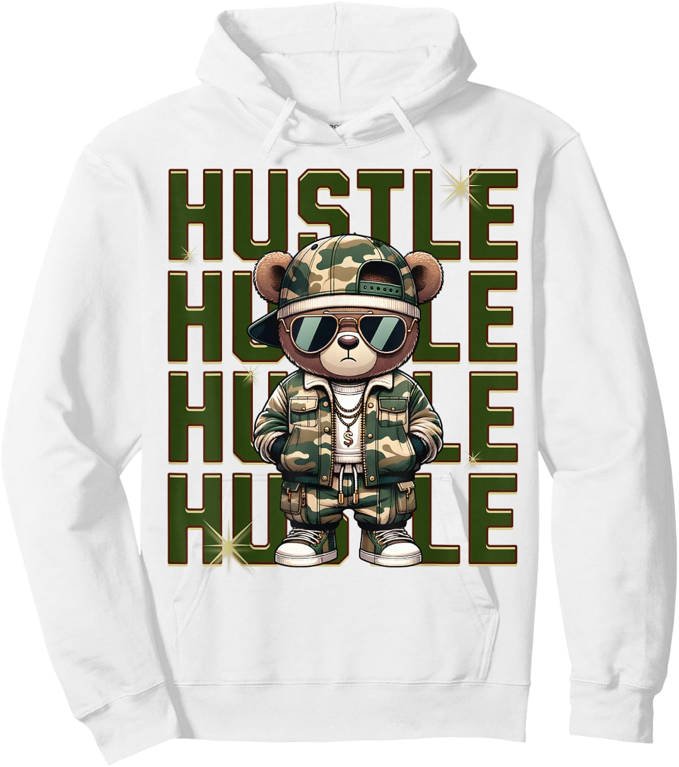Camouflage Hustle Camo Hip Hop Teddy Bear Money Streetwear Hoodie - Hoodie | White