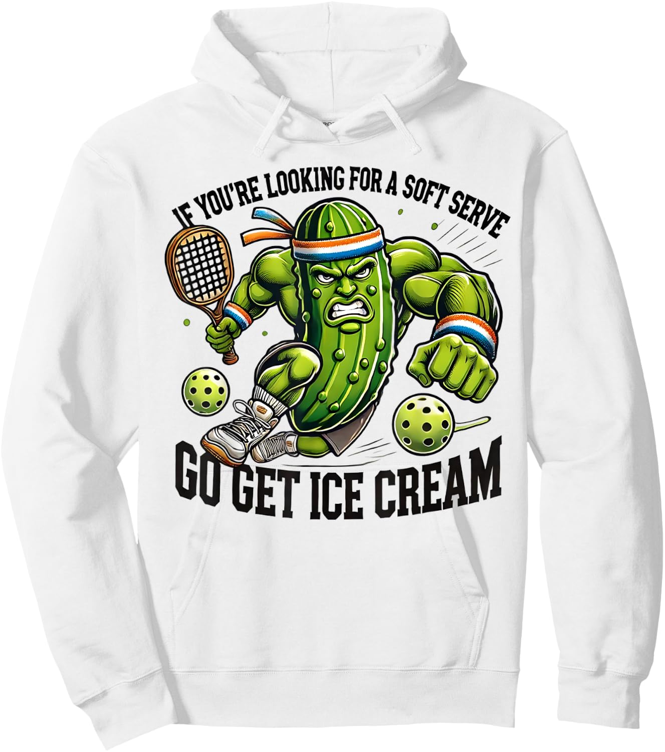 Funny Pickleball Lover Pun With a Pickle Playing Pickle Ball Hoodie - Hoodie | White
