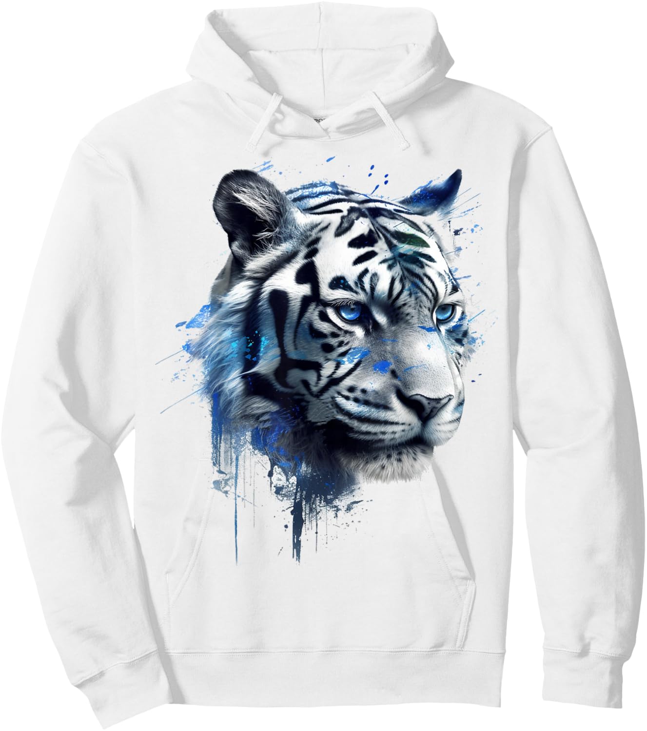 Tiger in White - Blue Eyes - Animal Art Tiger Hoodie - Hoodie | White