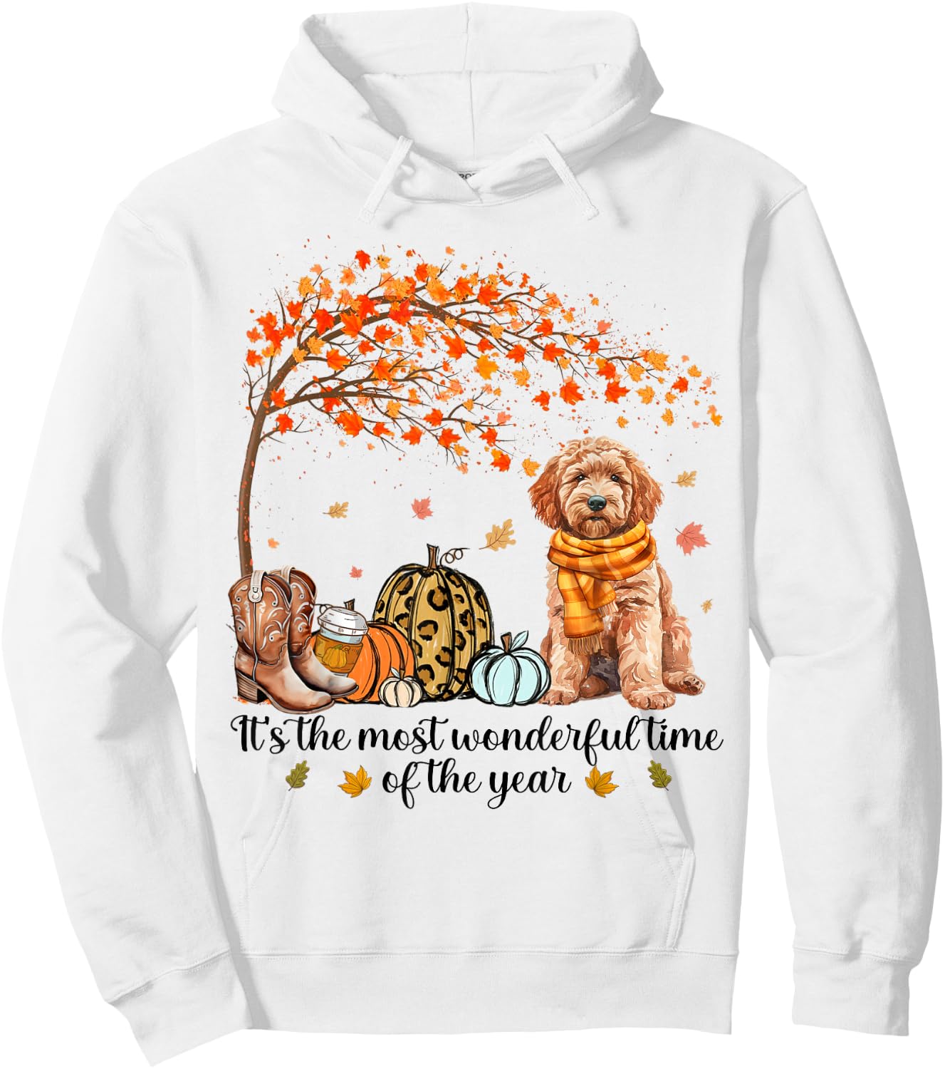 It’s The Most Wonderful Time Goldendoodle Pumpkins Autumn Hoodie - Hoodie | White